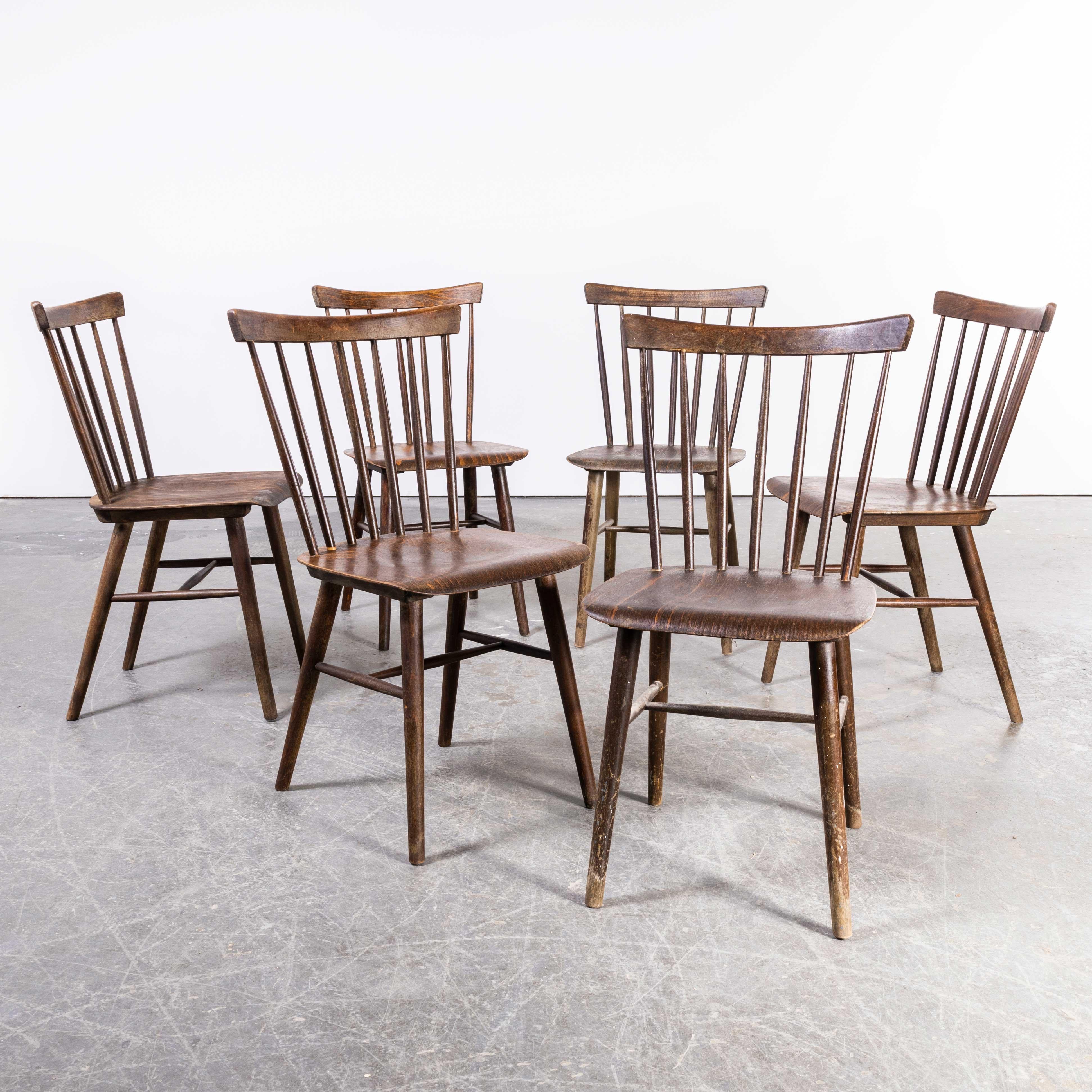 1950's Dark Walnut Stickback Chairs By Ton - Set Of Six In Good Condition In Hook, Hampshire