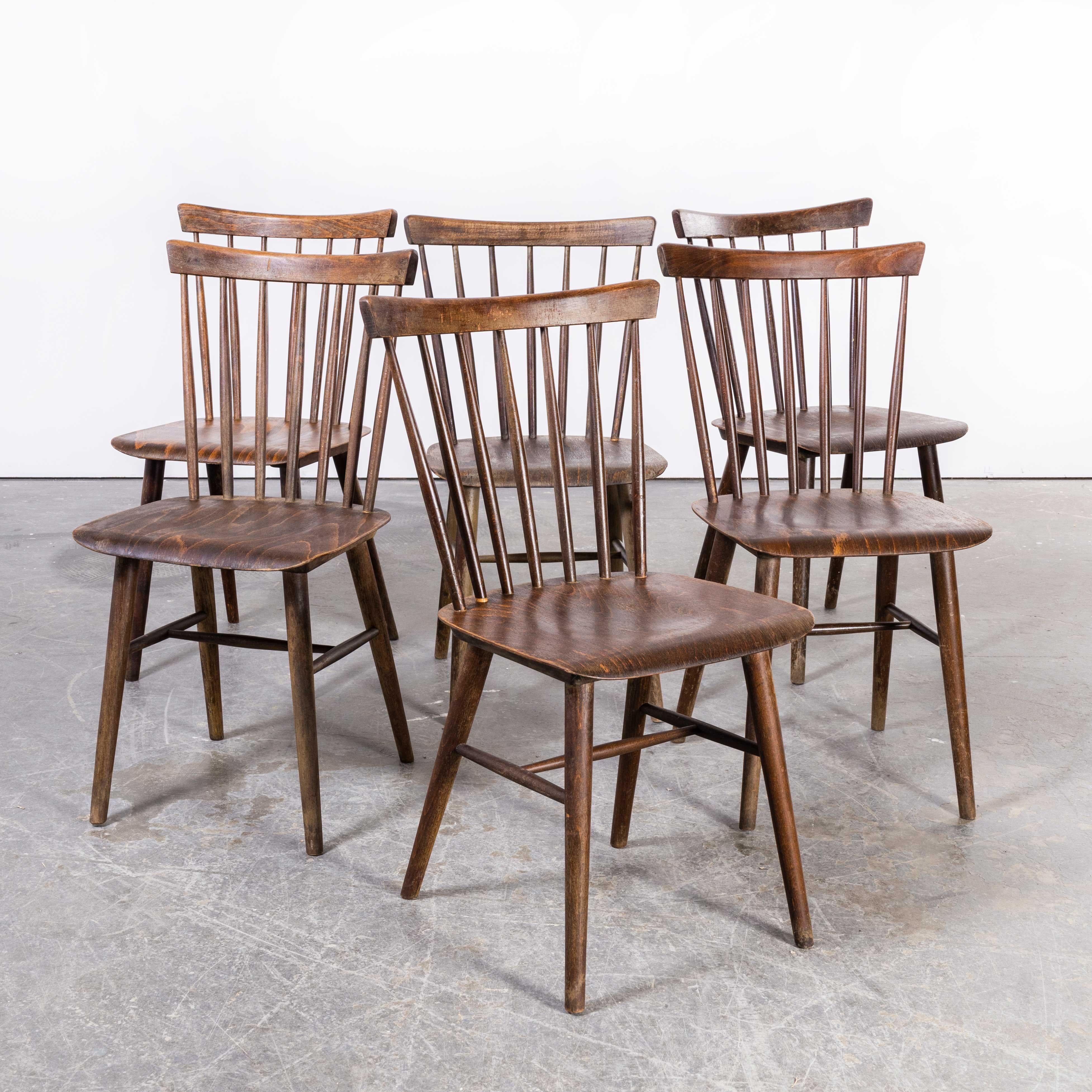 1950's Dark Walnut Stickback Chairs By Ton - Set Of Six 3