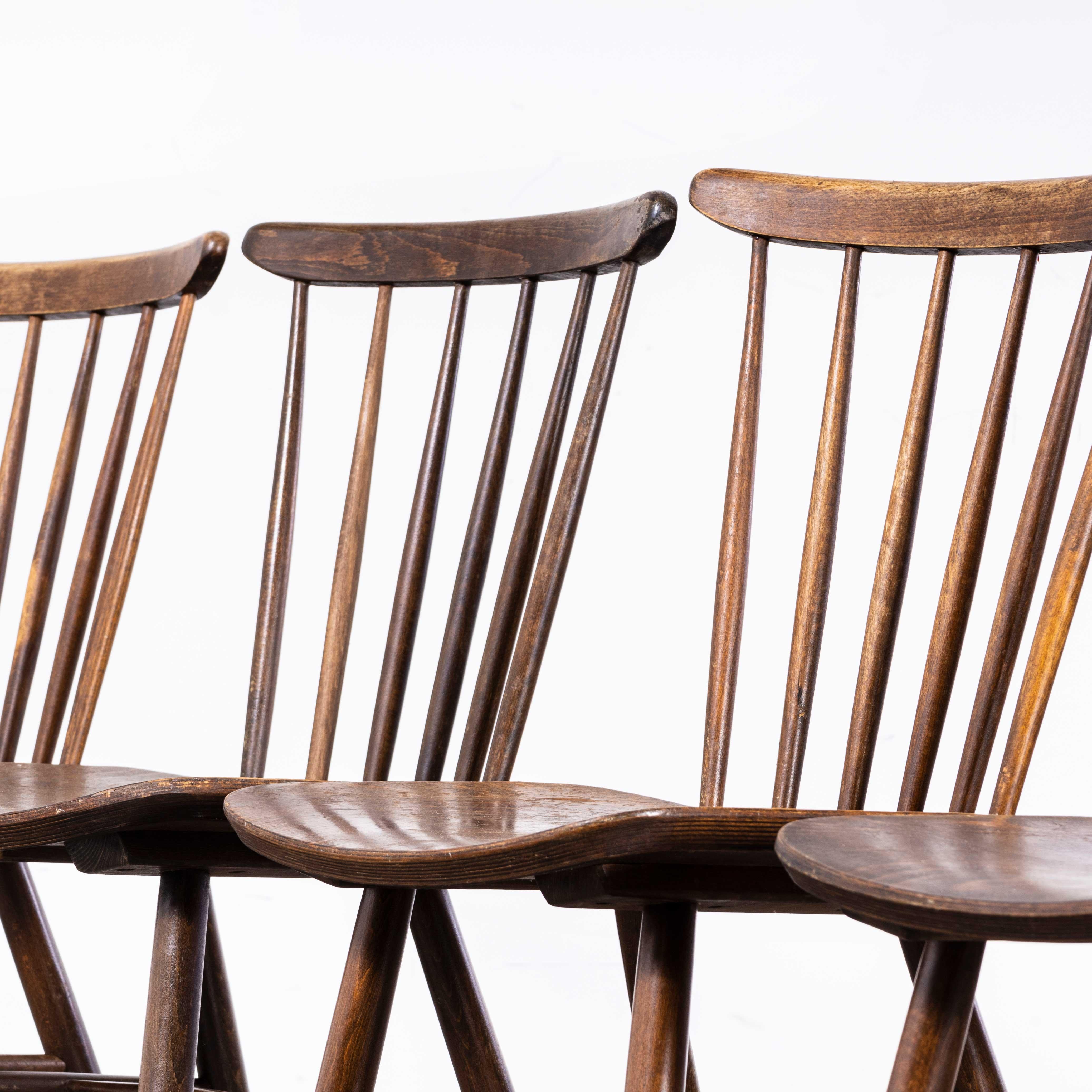 1950s Dark Walnut Stickback Chairs, Saddle Seat, by Ton, Set of Four 5