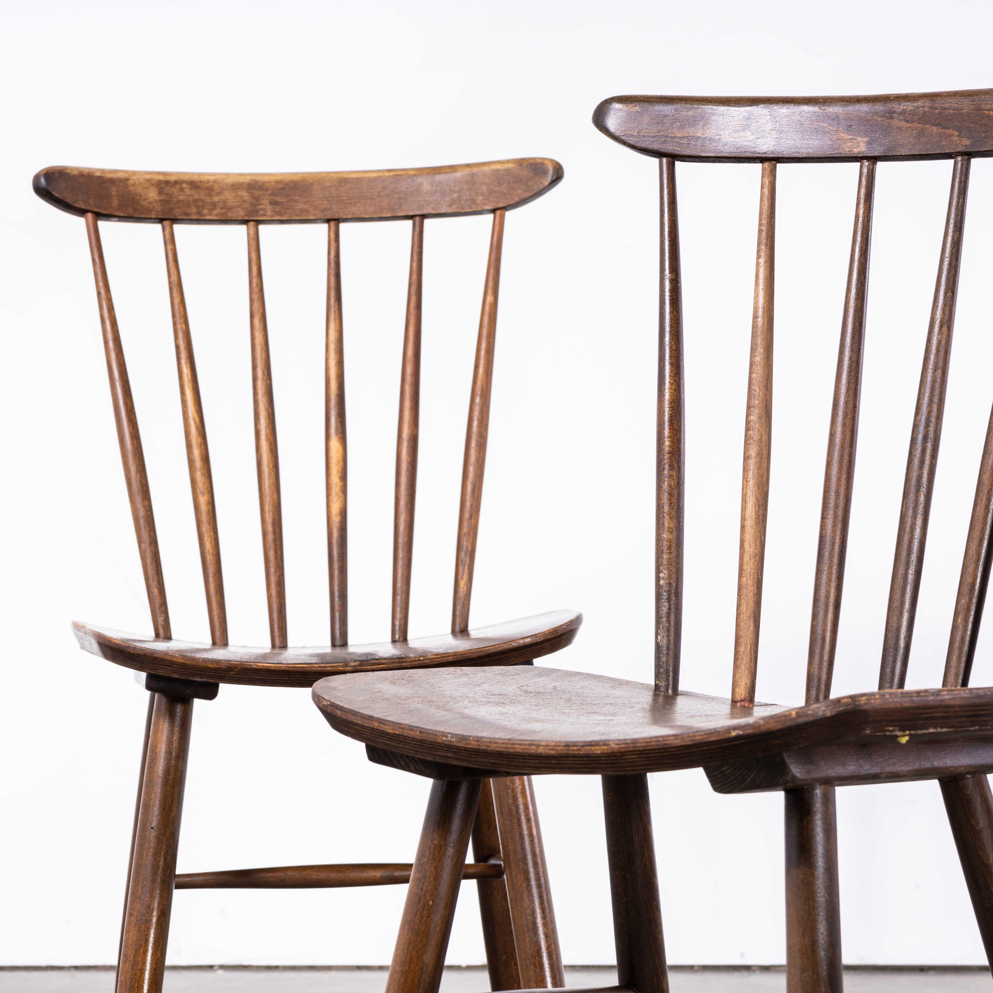 1950s Dark Walnut Stickback Chairs, Saddle Seat, by Ton, Set of Four 6