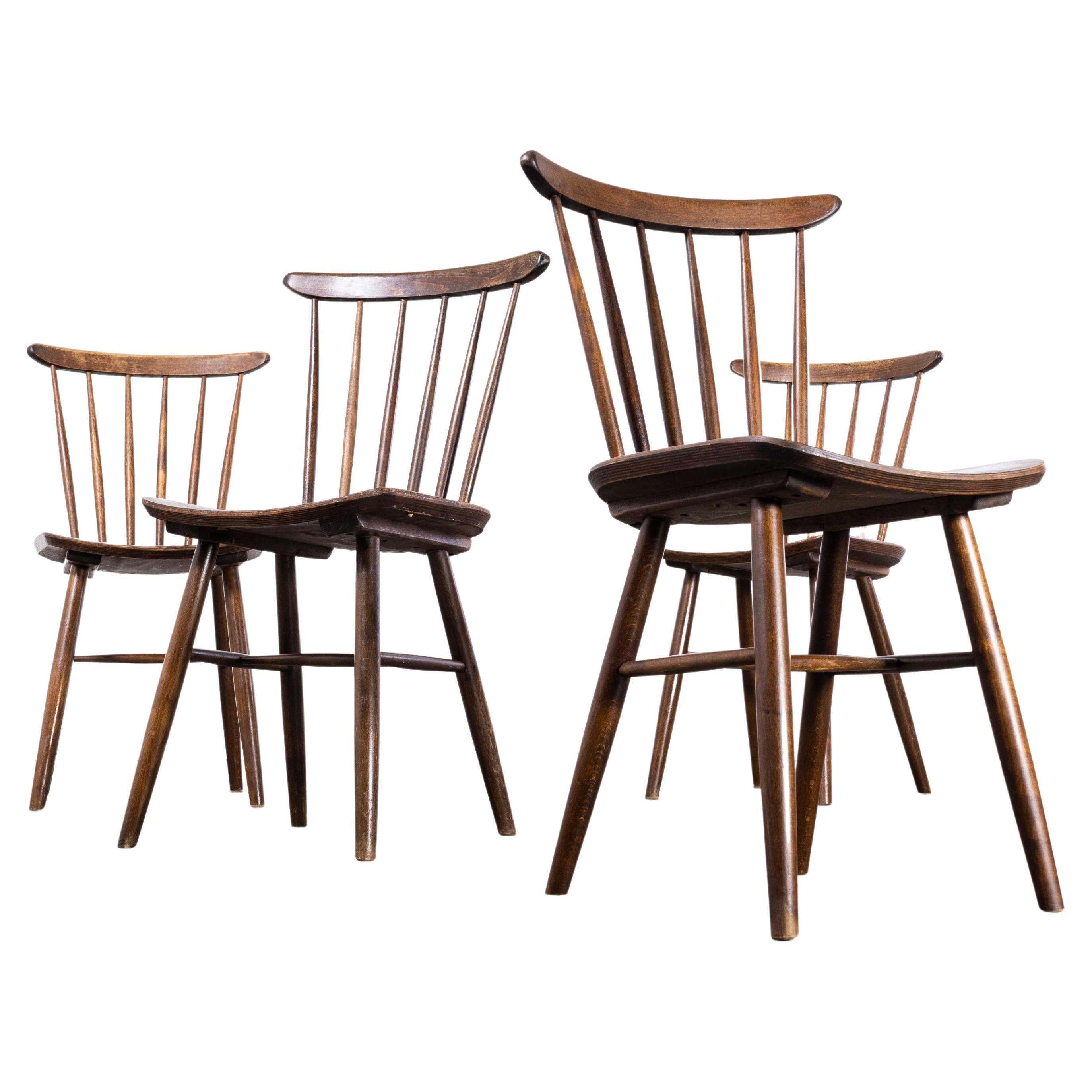 1950s Dark Walnut Stickback Chairs, Saddle Seat, by Ton, Set of Four