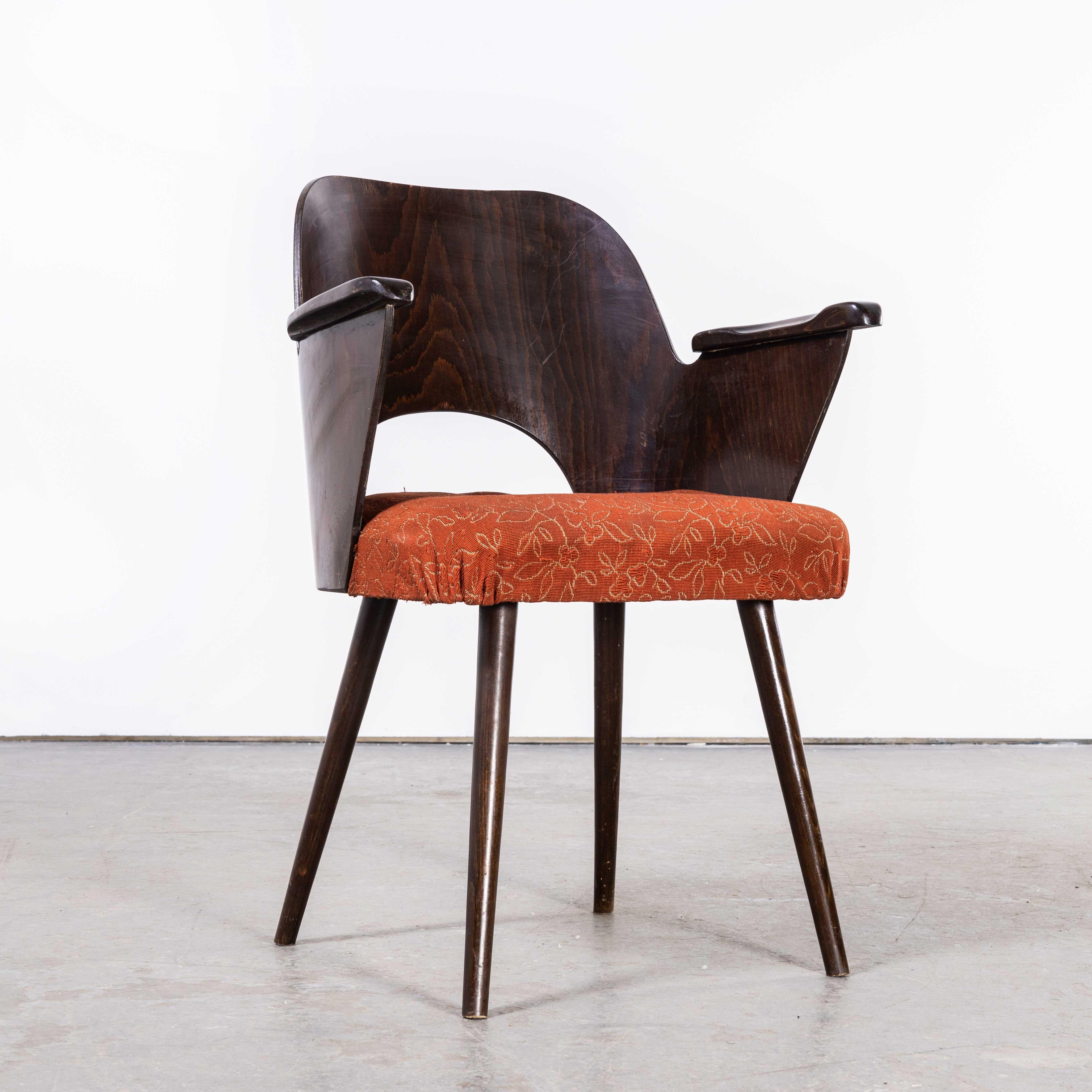 Czech 1950's Dark Walnut Upholstered Side Chair, Oswald Haerdt Model 515 '1923' For Sale