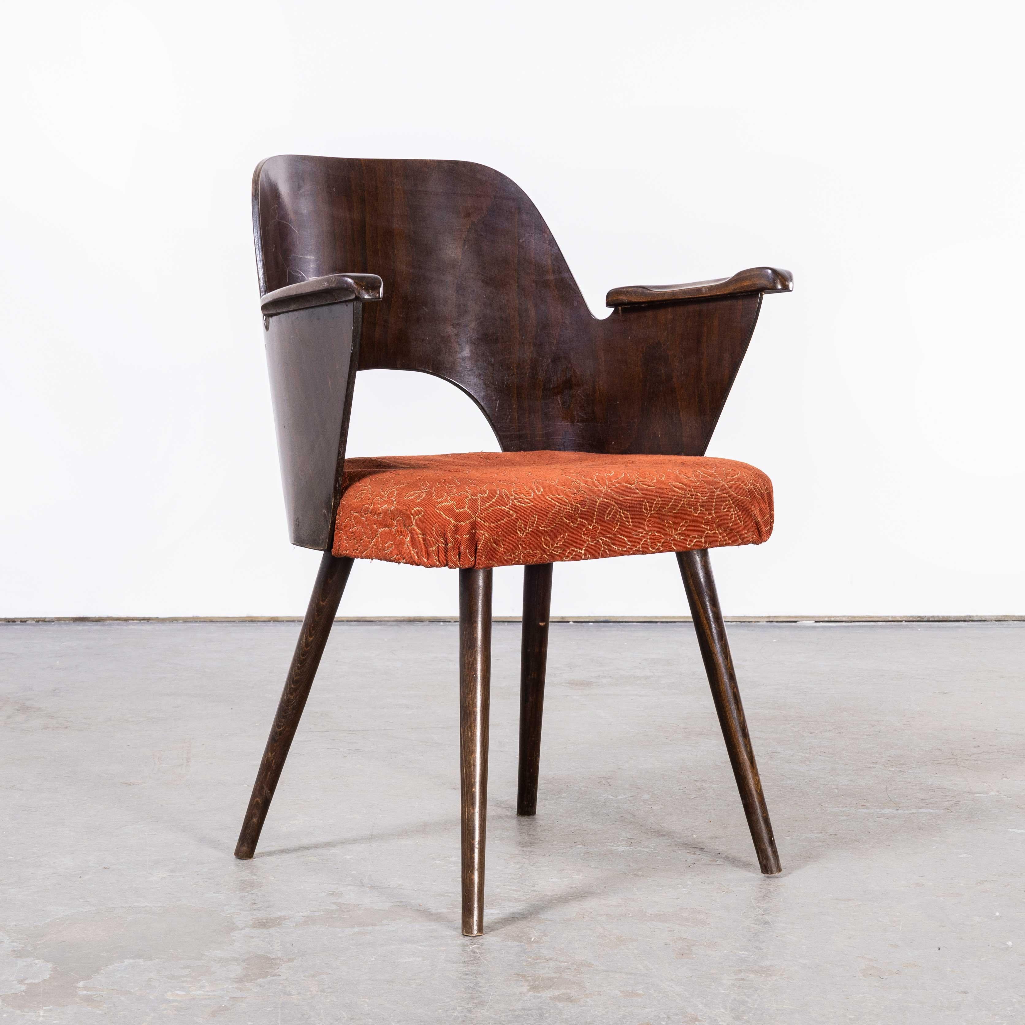 Czech 1950's Dark Walnut Upholstered Side Chair, Oswald Haerdt Model 515 For Sale