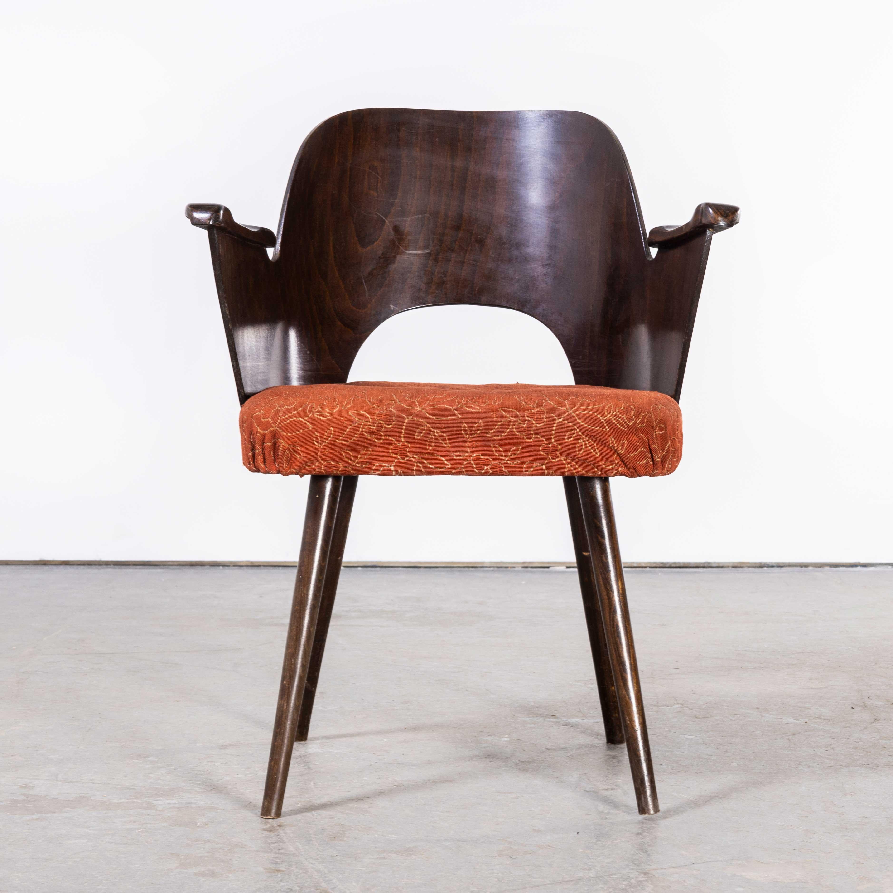 Upholstery 1950's Dark Walnut Upholstered Side Chair, Oswald Haerdt Model 515 For Sale