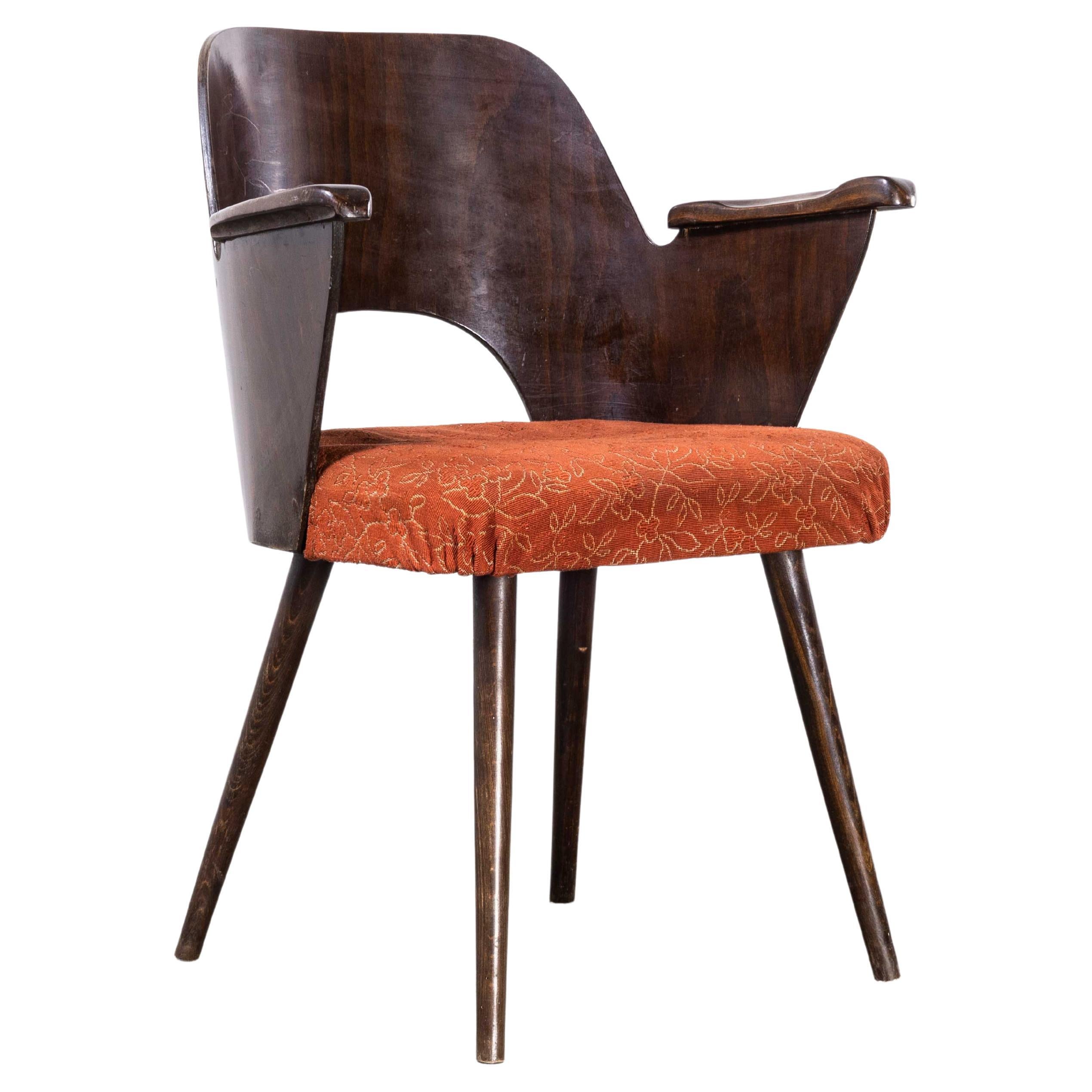 1950's Dark Walnut Upholstered Side Chair, Oswald Haerdt Model 515 For Sale