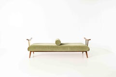 1950s Daybed in Wood, Brass and Velvet Green Fabric