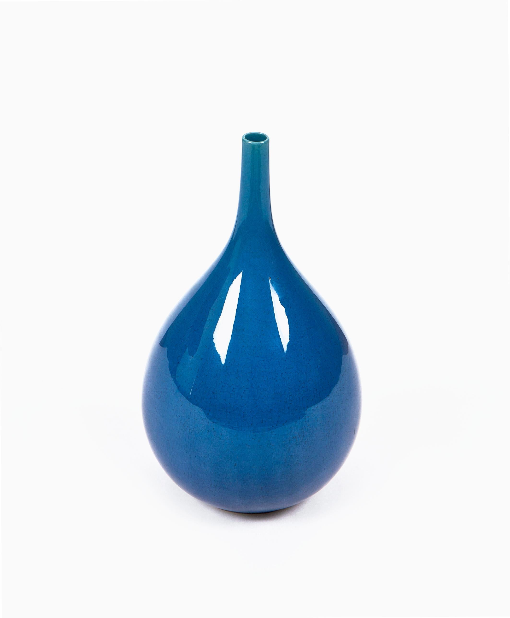 Swedish 1950s de Carl-Harry Stålhane ''Raindrop'' Enameled Stoneware Vase For Sale