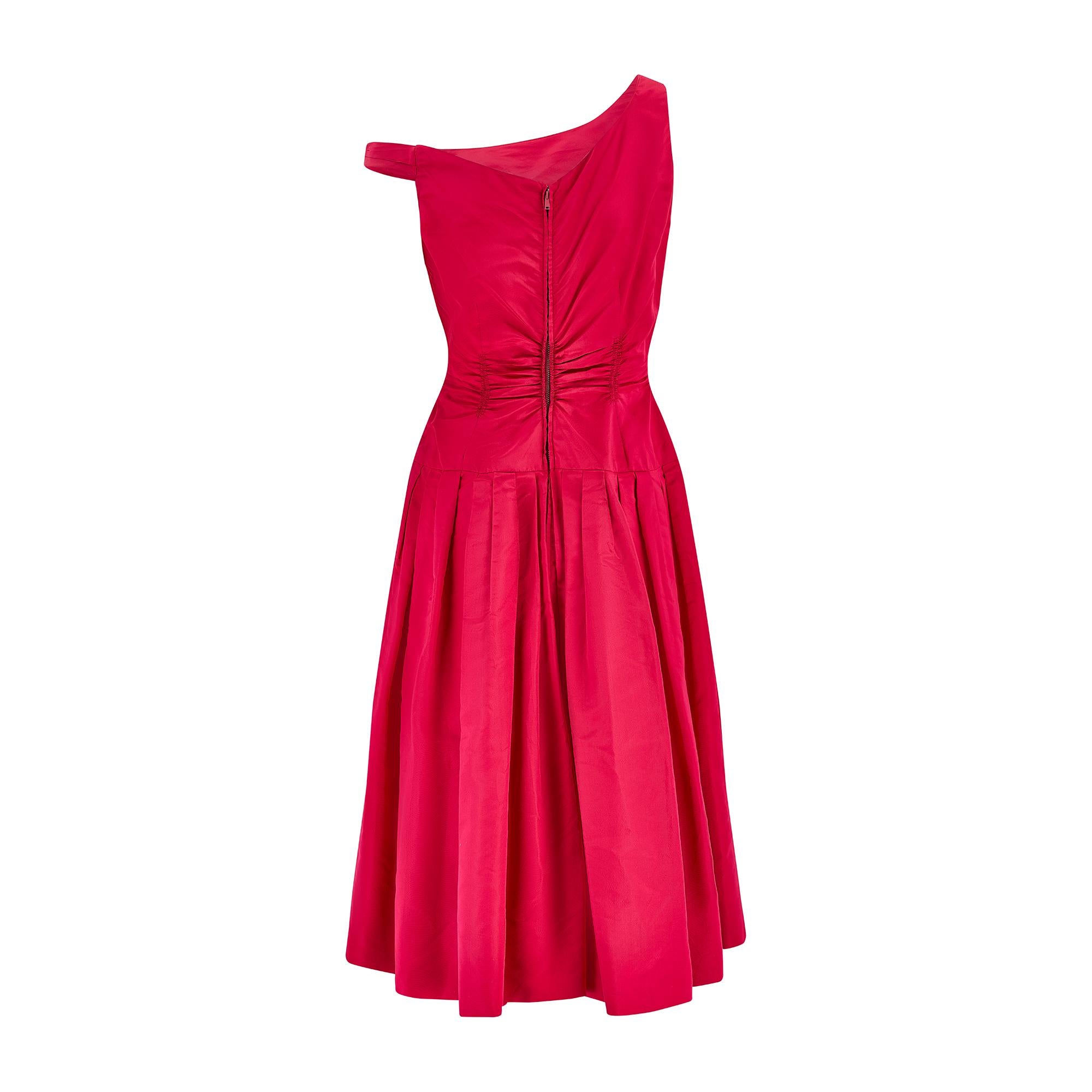 Rose 1950s De Pinna Pink Silk Evening Dress with Matching Capelet en vente