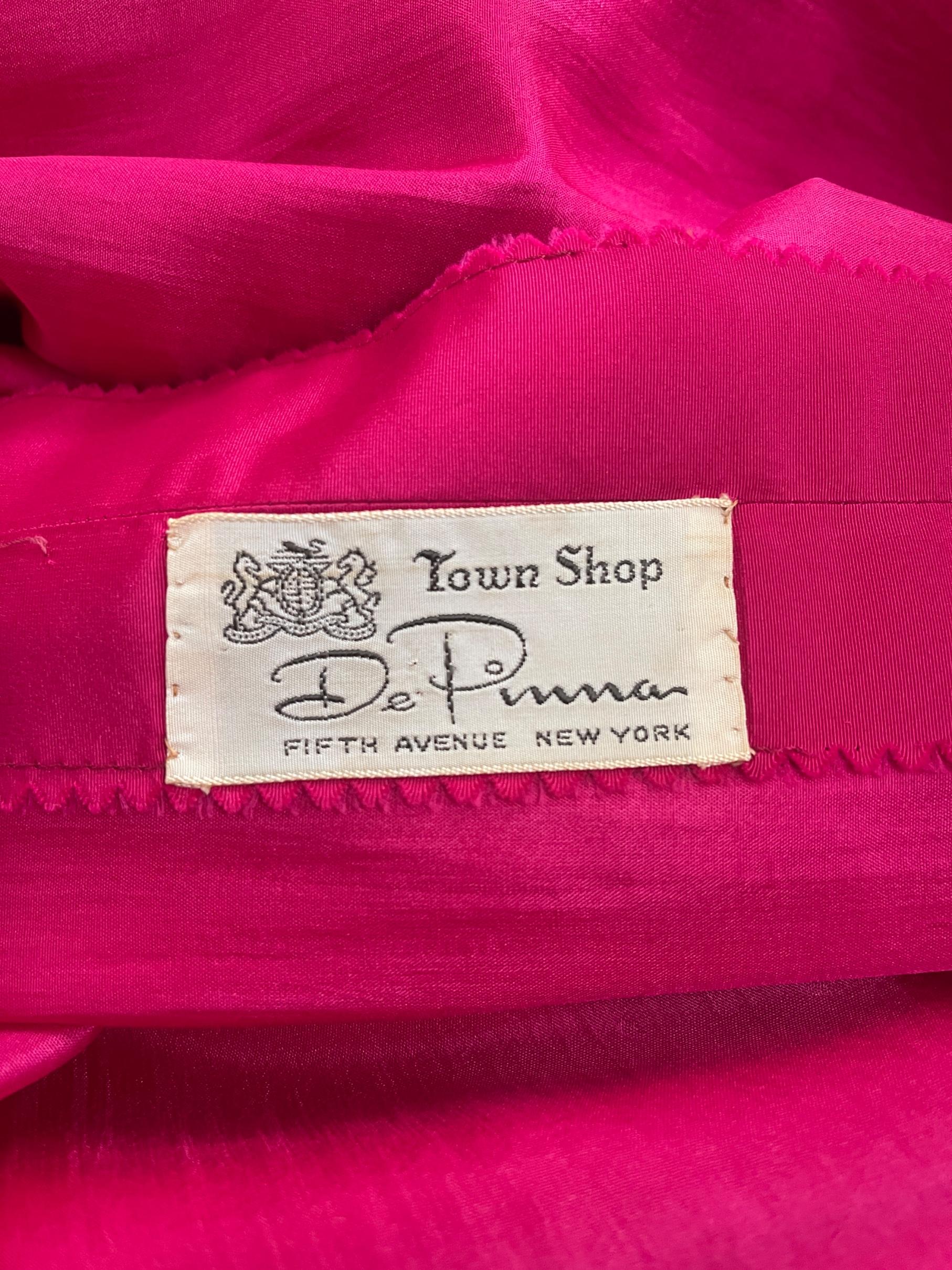 1950s De Pinna Pink Silk Evening Dress with Matching Capelet en vente 3
