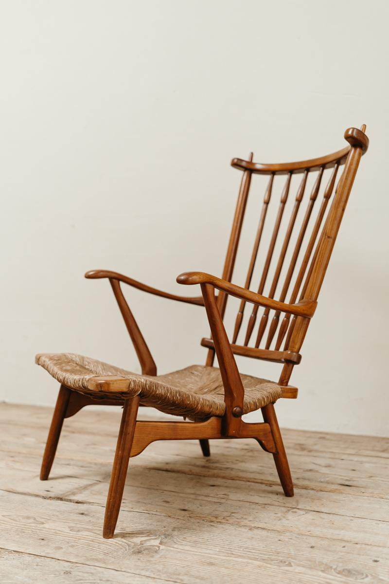 Wicker 1950's De Ster Gelderland Lounge Chair For Sale