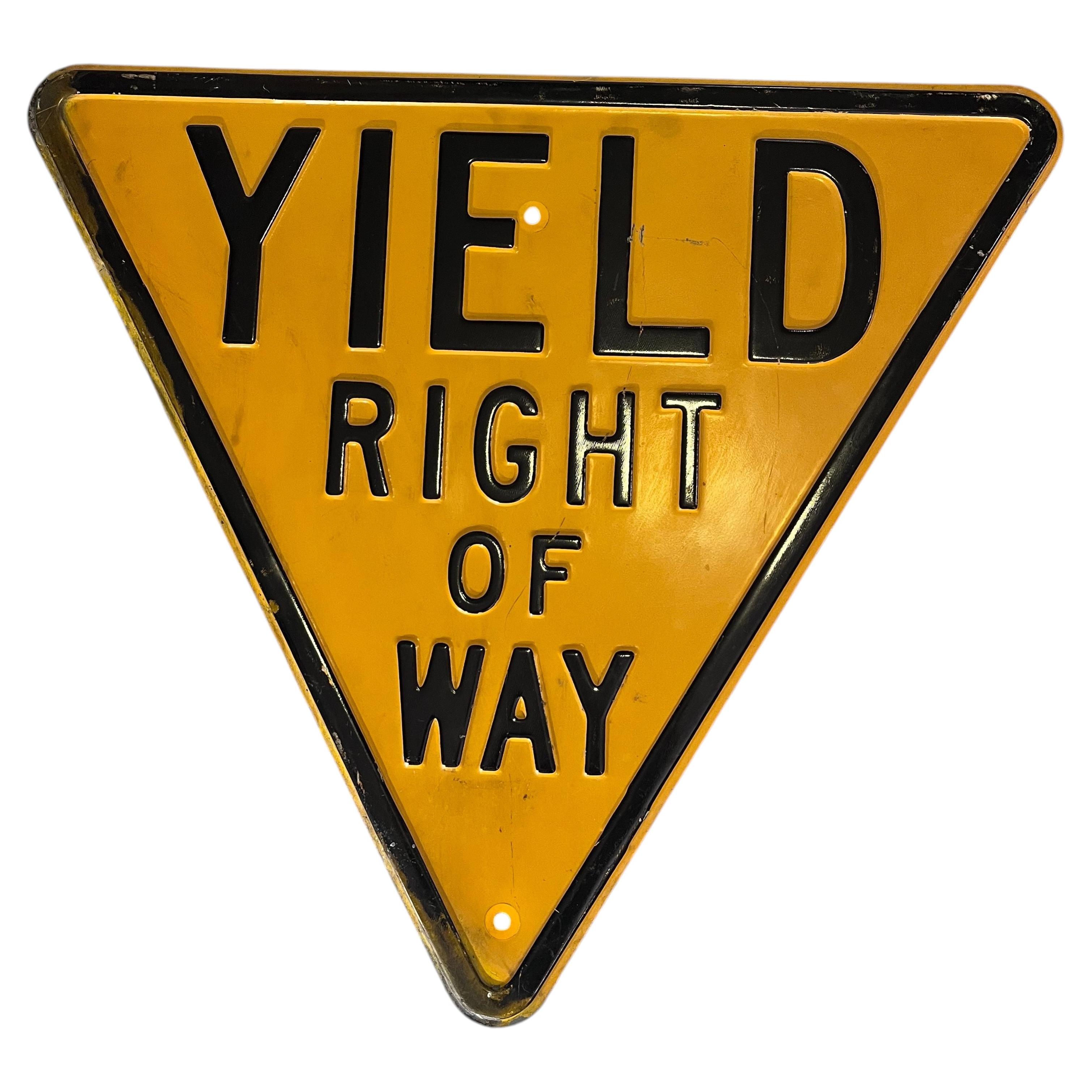1950's Decommissioned "Yield Right of Way" Embossed Steel Street Sign For Sale