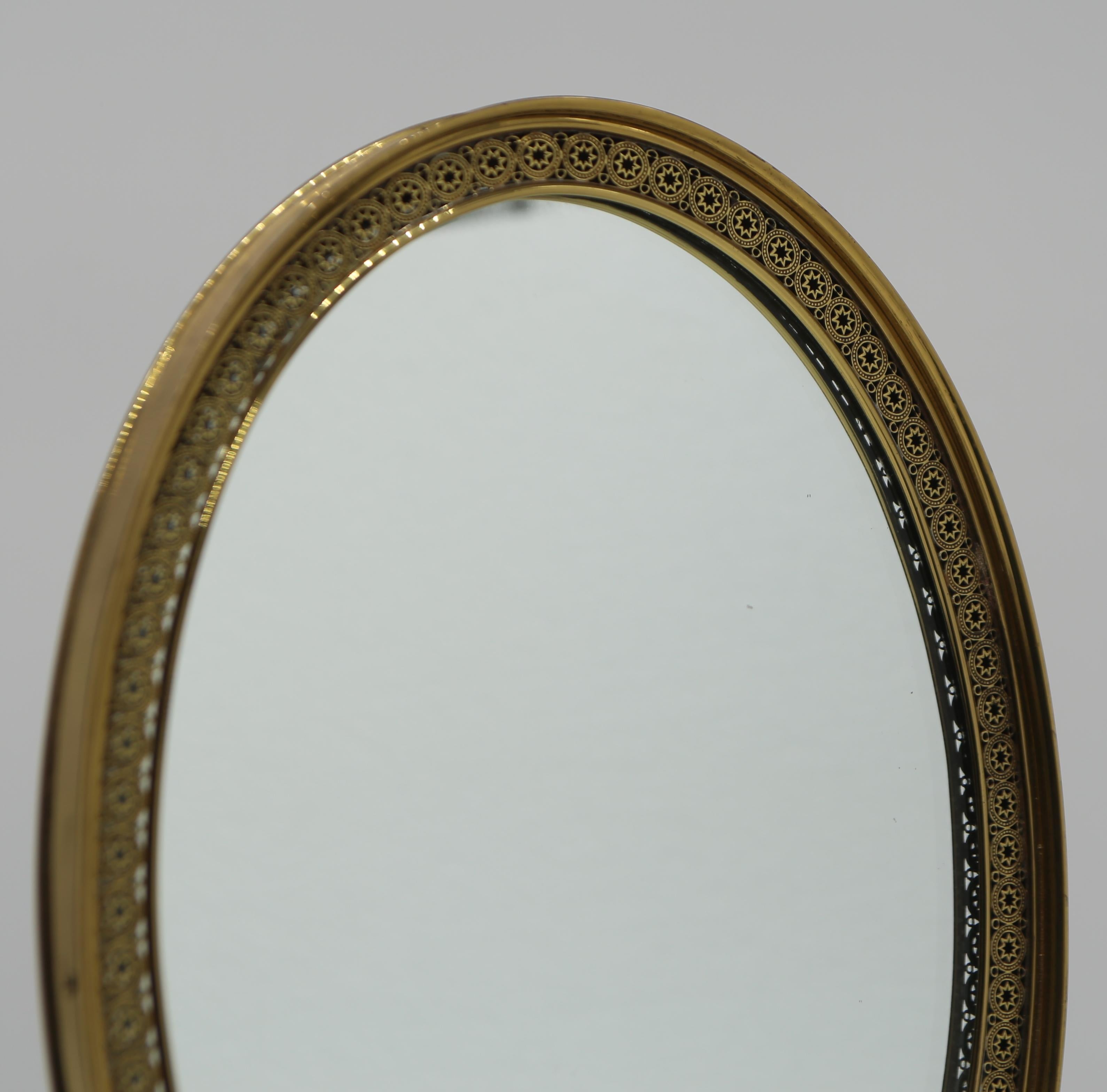Mid-Century Modern 1950s Decorated Brass Table Mirror Made in Italy For Sale