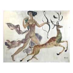 1950s Decorative Art Nude Painting on Masonite Panel in a Style of Art Deco