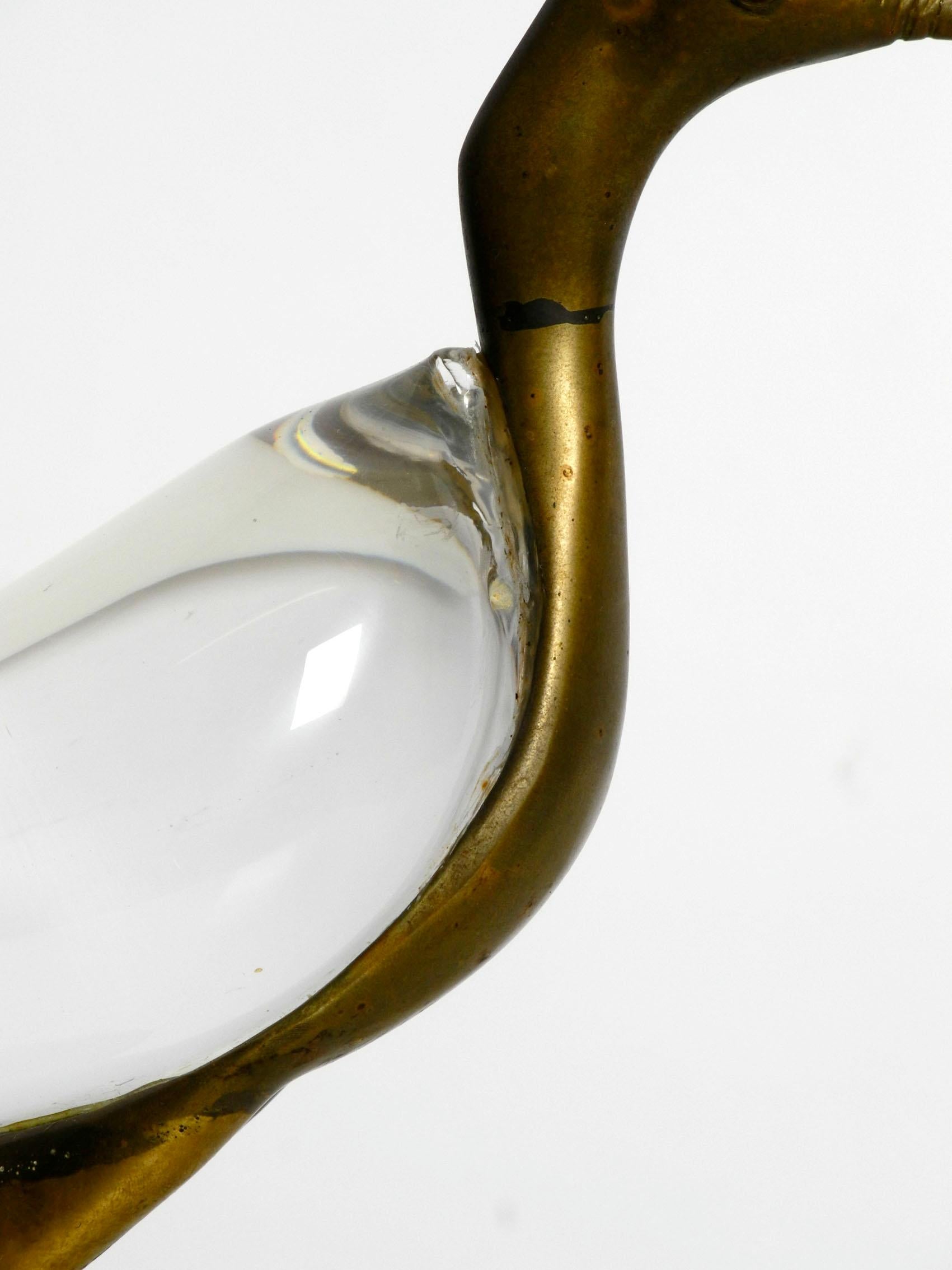XL Mid Century Modern brass and glass bird heron  Luca Bojola for Licio Zanetti For Sale 3