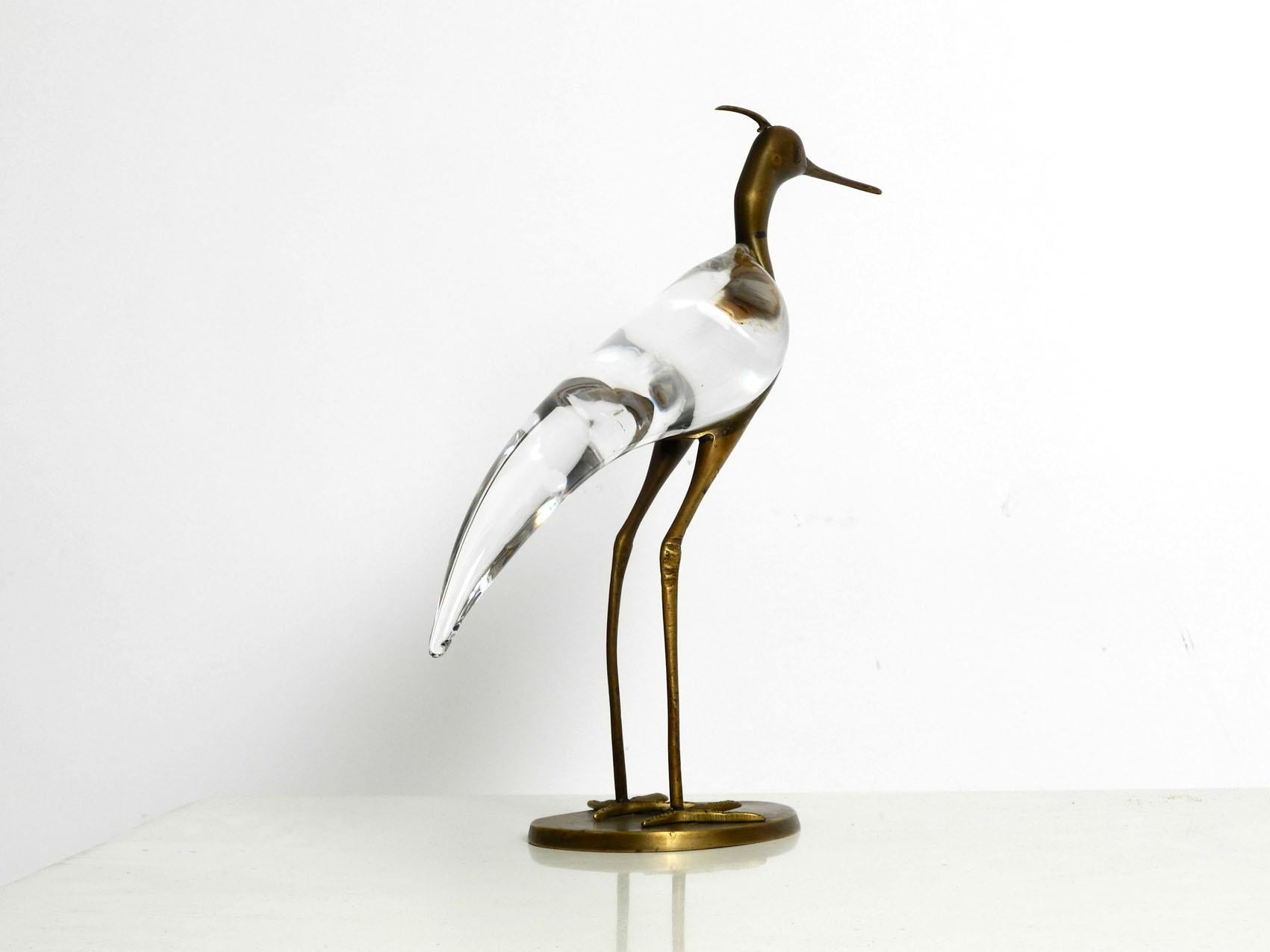Mid-Century moderno XL Uccello airone in ottone e vetro del Mid Century Modern  Luca Bojola per Licio Zanetti in vendita