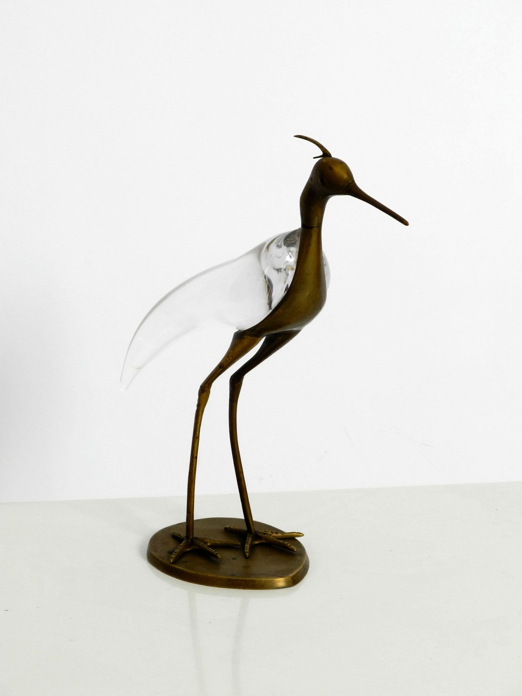 European XL Mid Century Modern brass and glass bird heron  Luca Bojola for Licio Zanetti For Sale