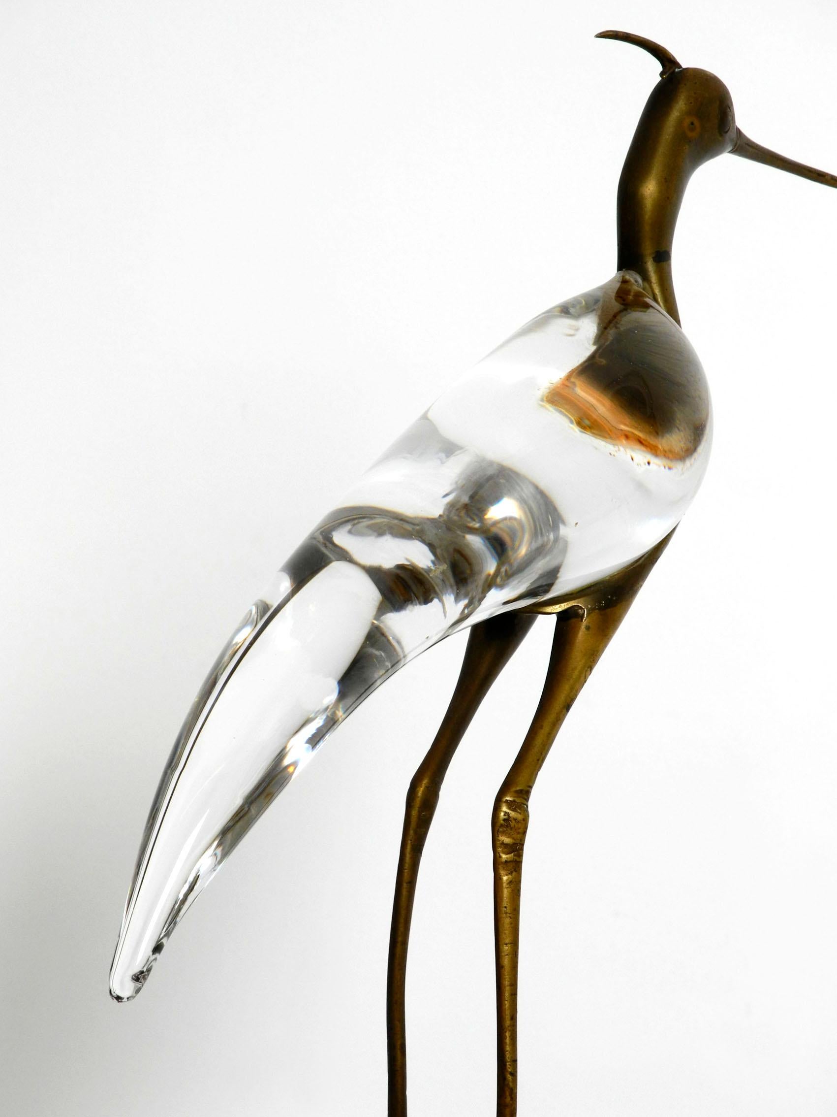 XL Mid Century Modern brass and glass bird heron  Luca Bojola for Licio Zanetti In Good Condition For Sale In München, DE