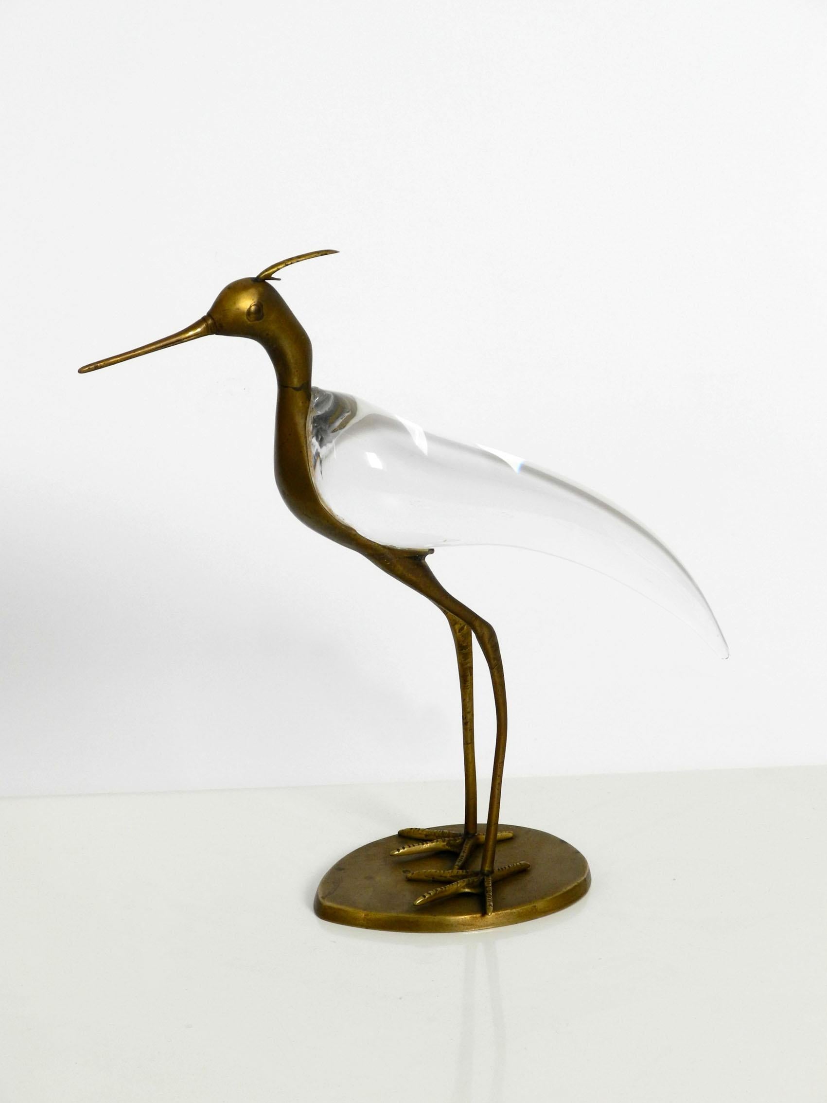 Mid-20th Century XL Mid Century Modern brass and glass bird heron  Luca Bojola for Licio Zanetti For Sale