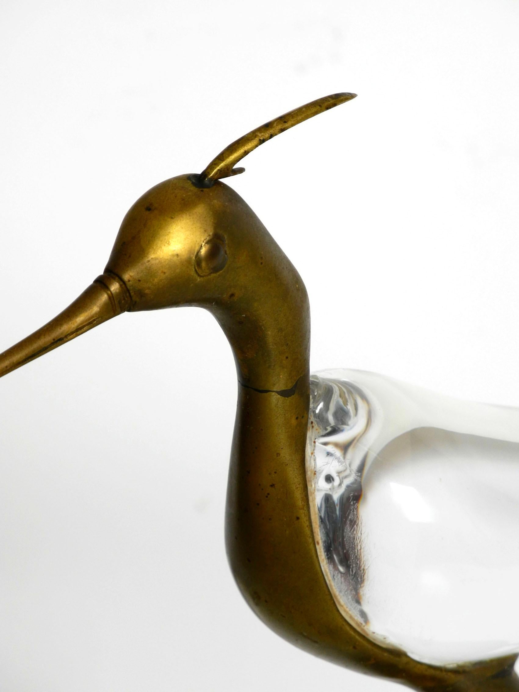 Brass XL Mid Century Modern brass and glass bird heron  Luca Bojola for Licio Zanetti For Sale