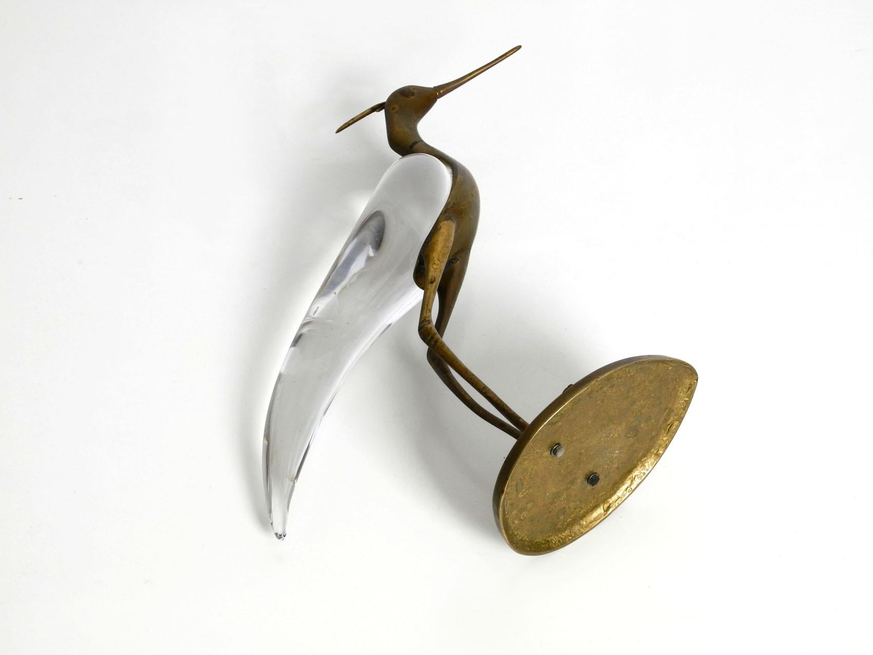 XL Mid Century Modern brass and glass bird heron  Luca Bojola for Licio Zanetti For Sale 2
