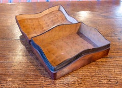 1950s Decorative Brown Leather Box with a Wavy Shape and Gold Details. Italy