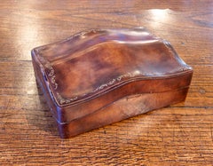 1950s Decorative Brown Leather Box with a Wavy Shape and Gold Details. Italy