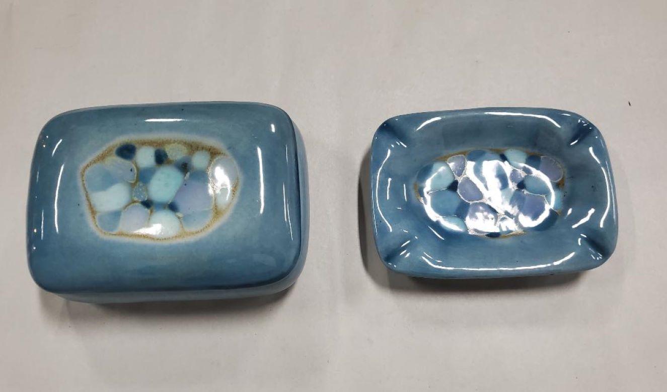 1950s Decorative Ceramic Cigarette Box & Matching Ashtray by Madeline Originals For Sale 3