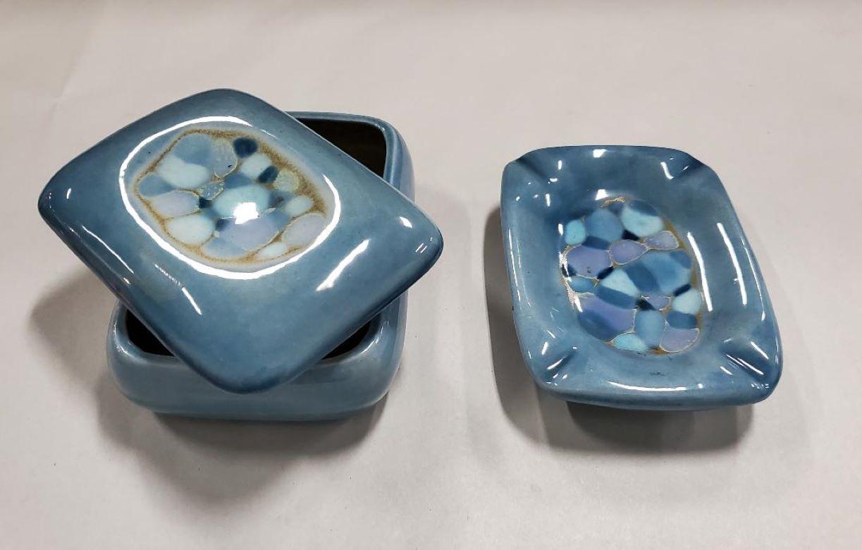 1950s Decorative Ceramic Cigarette Box & Matching Ashtray by Madeline Originals 5