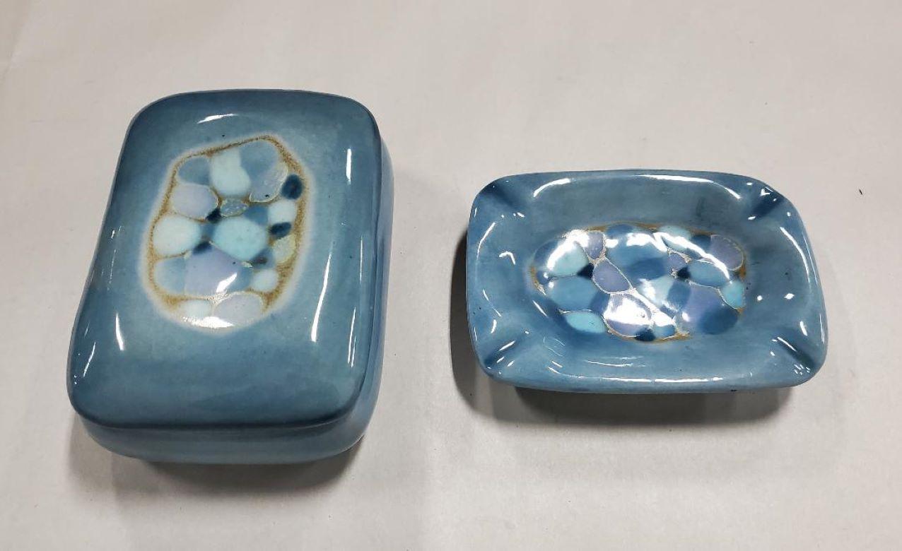 1950s Decorative Ceramic Cigarette Box & Matching Ashtray by Madeline Originals 11