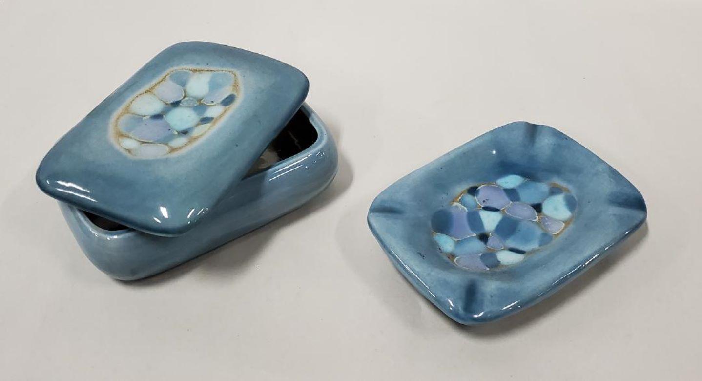 Mid-Century Modern 1950s Decorative Ceramic Cigarette Box & Matching Ashtray by Madeline Originals For Sale
