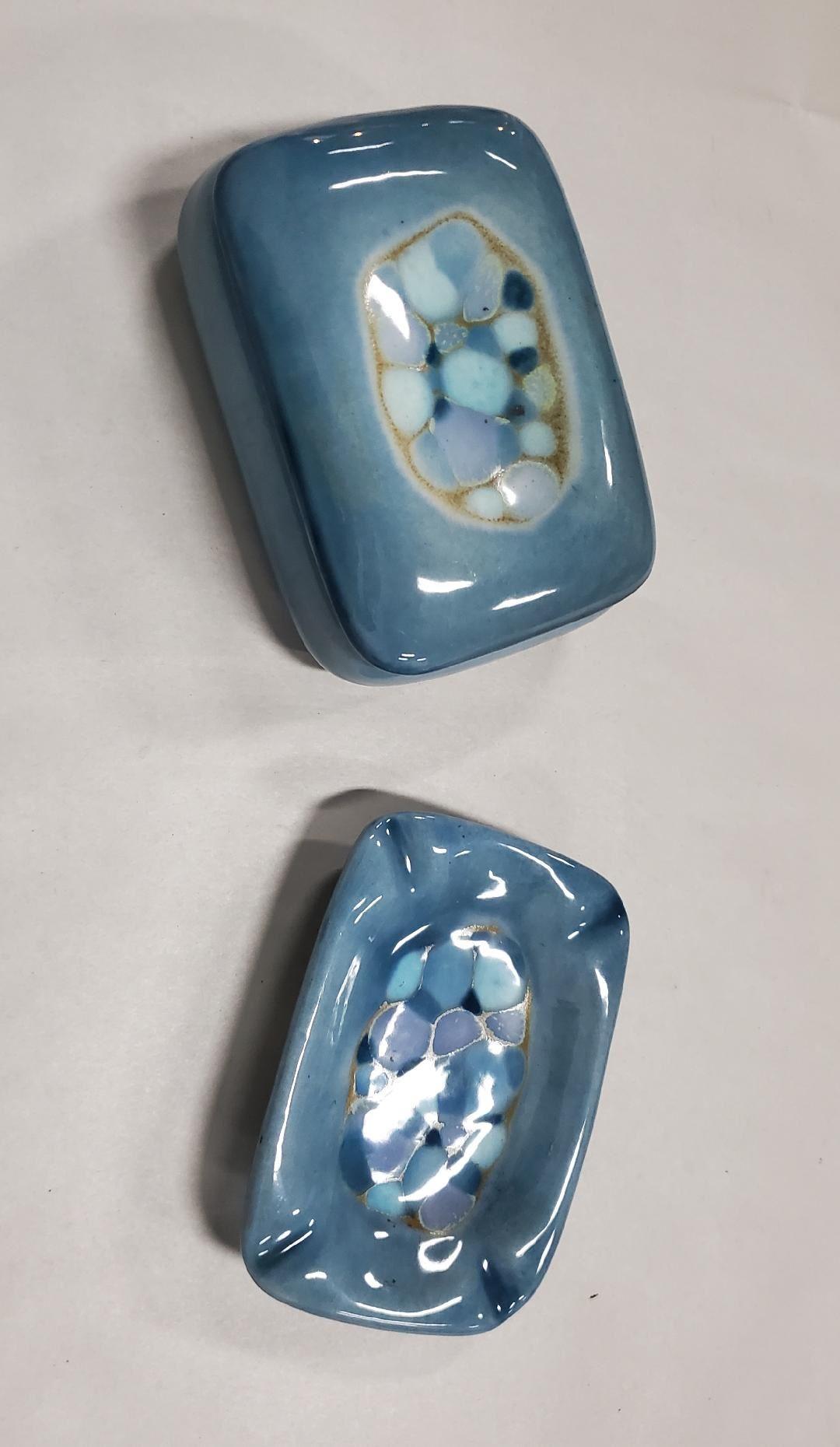 1950s Decorative Ceramic Cigarette Box & Matching Ashtray by Madeline Originals 1