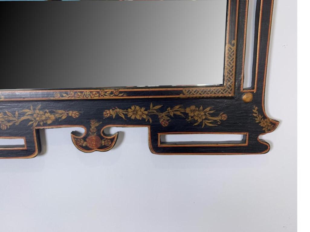 20th Century 1950s Decorative Chinoiserie Hand Painted Asian Style Mirror