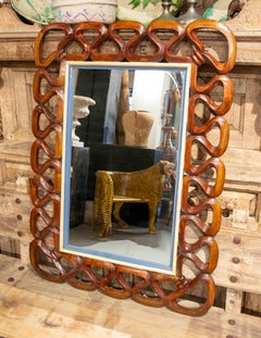 1950s Decorative Mirror with Carved Wood Frame in Wavy Design
