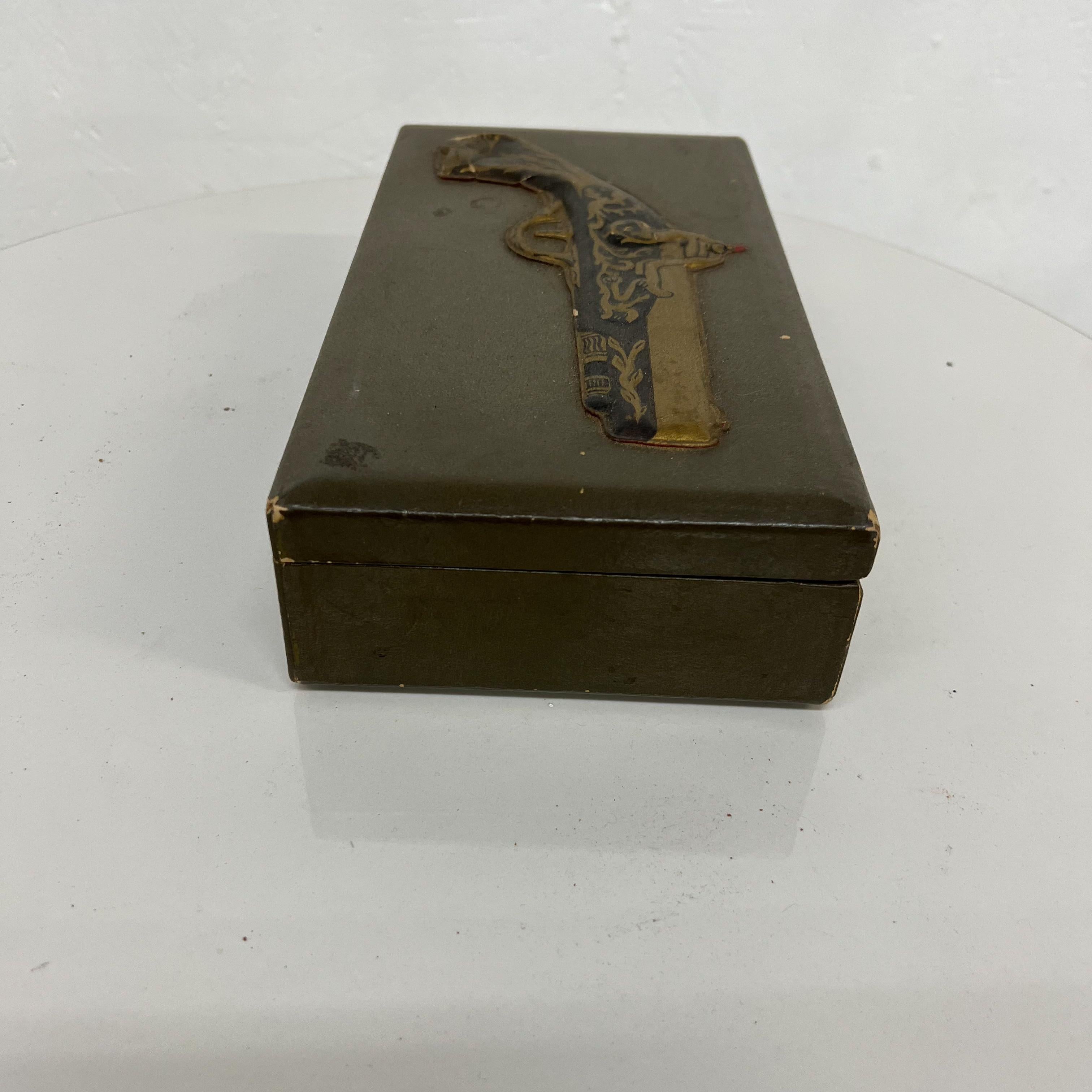 1950s Decorative Old Pistol Box Sectioned Jewelry Case Distressed Vintage 1