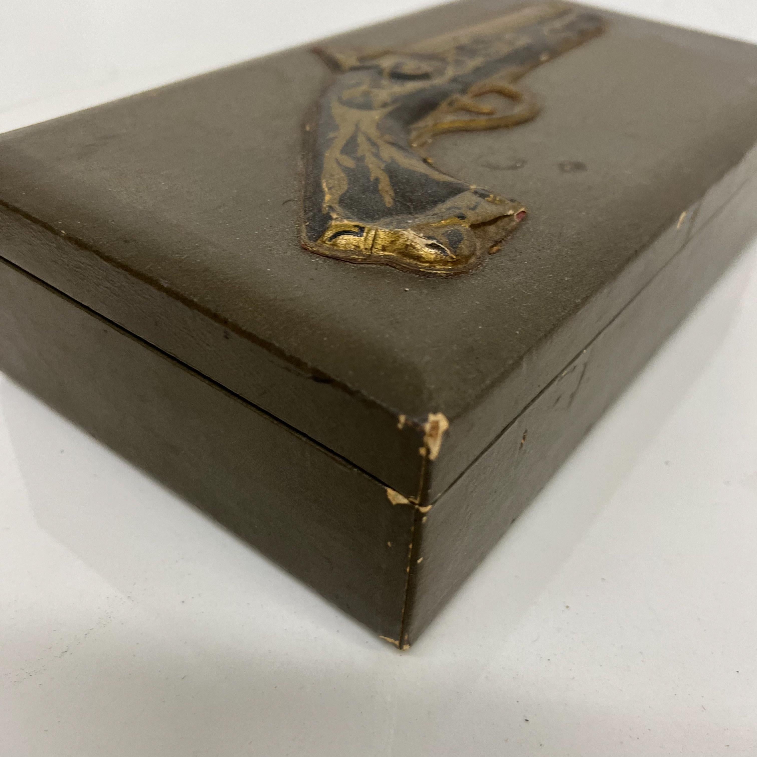 Mid-Century Modern 1950s Decorative Old Pistol Box Sectioned Jewelry Case Distressed Vintage