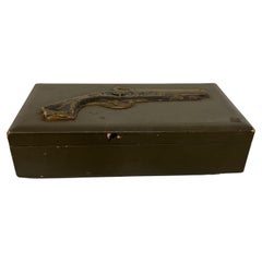 1950s Decorative Old Pistol Box Sectioned Jewelry Case Distressed Vintage
