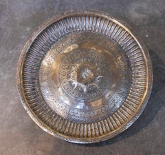 1950s Decorative Plate in Embossed Brass with Central Floral Motif