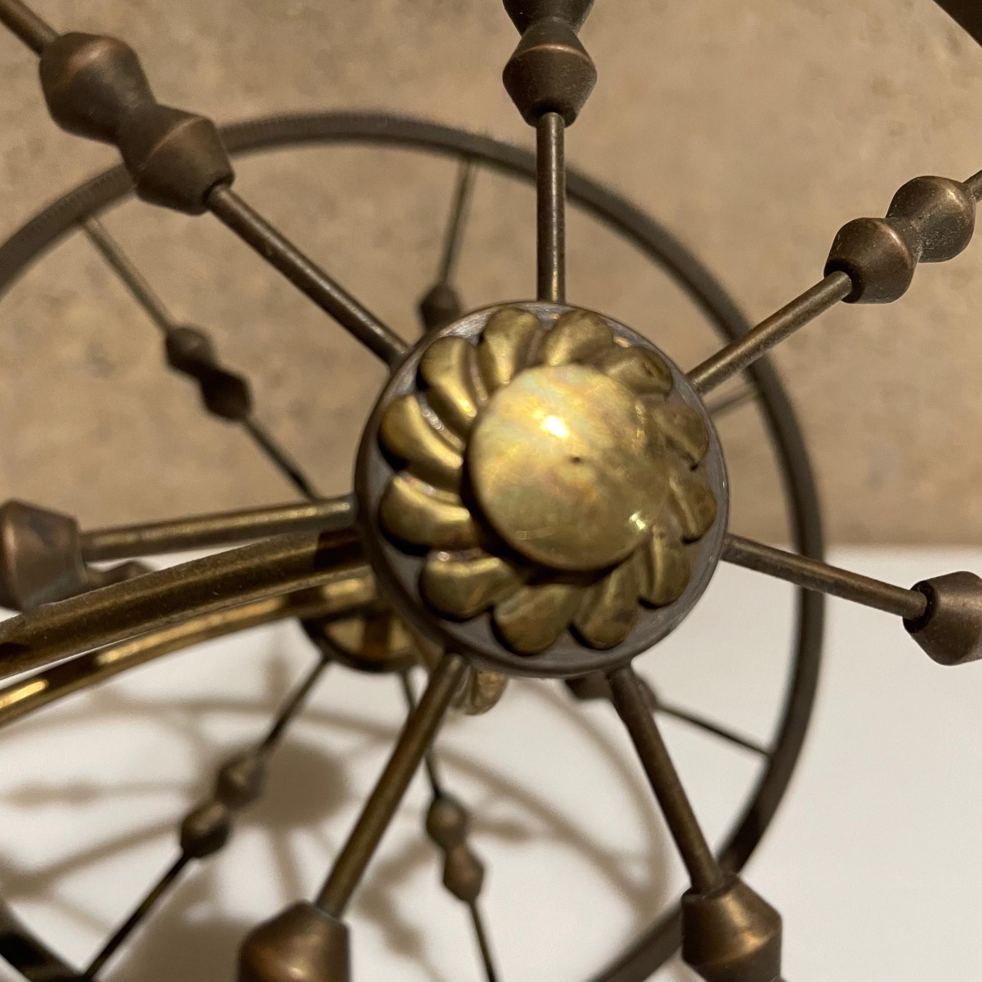 1950s Decorative Wine Bottle Holder Spoke Wheel in Sculptural Brass from Italy   2