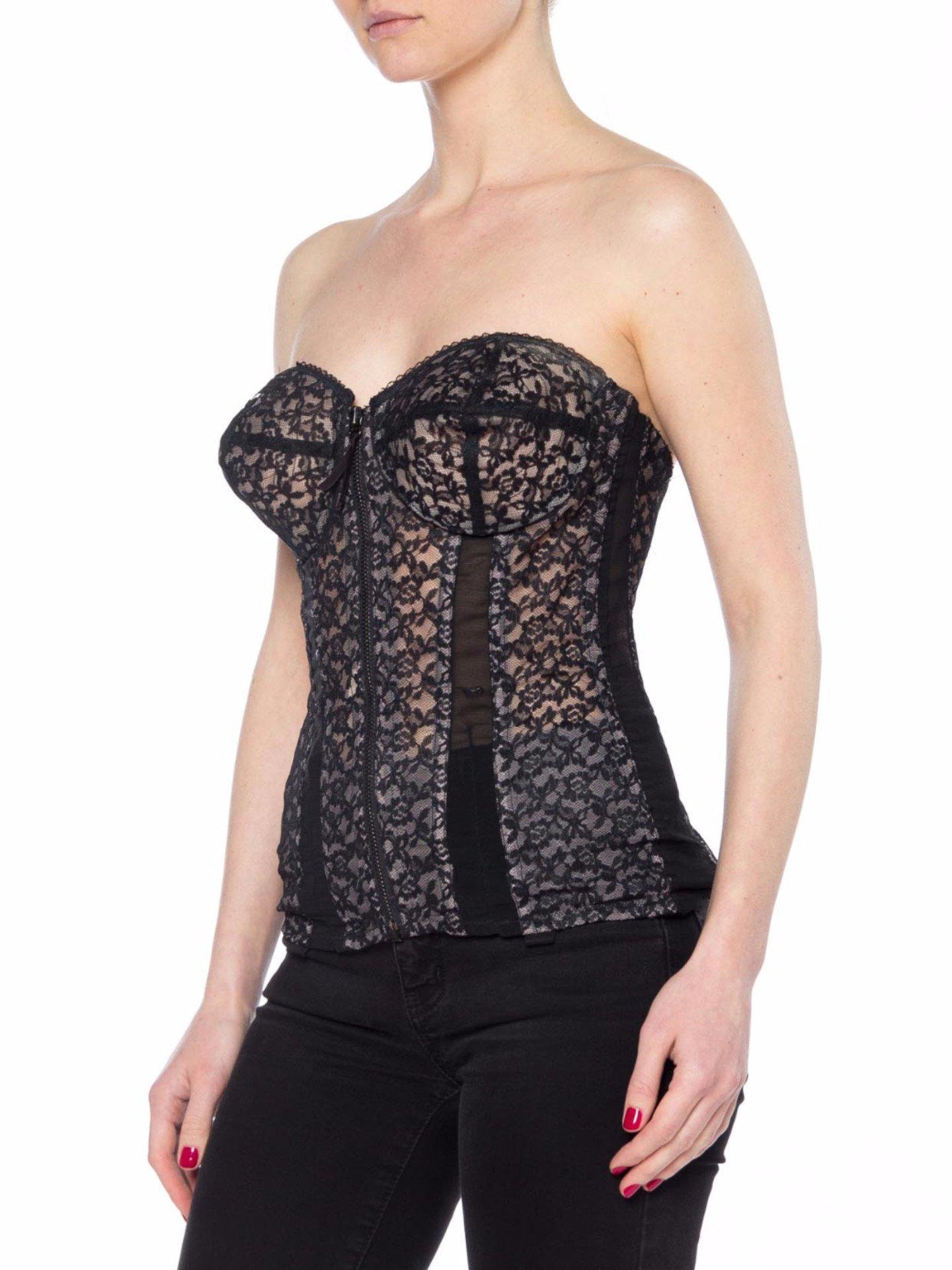 1950S DELIGHT FORM Black Lace Zip Front Bustier 2