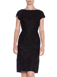 1950'S Black Silk Organza Baroque Embroiderd Cocktail Dress