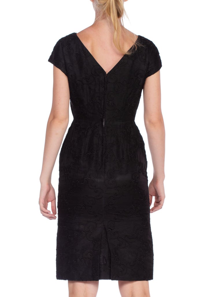 Vintage 1950s Black Metallic Silk Organza Midi Dress