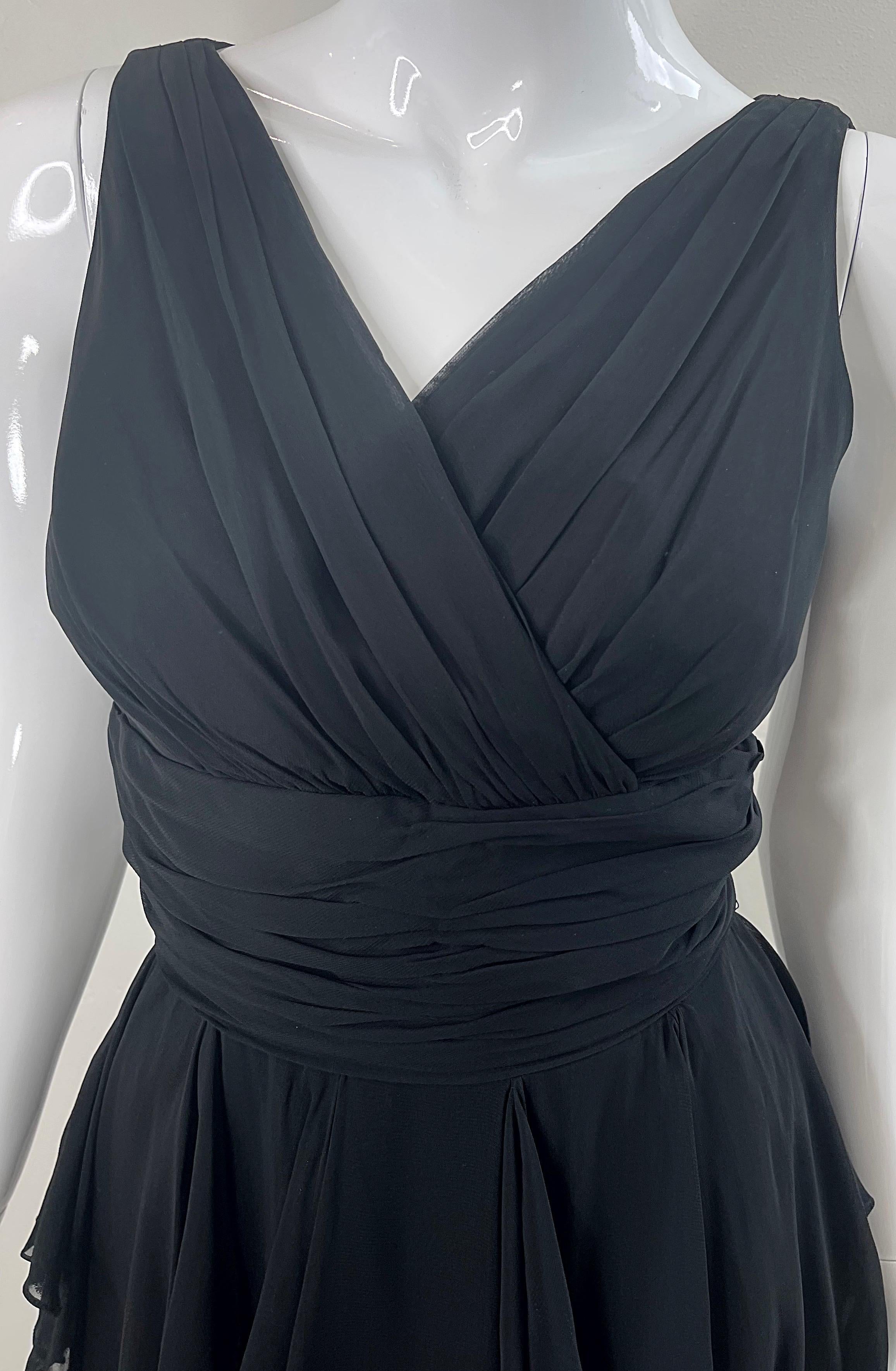 1950s Demi Couture Nero Fazzoletto di chiffon Pannello a cascata Vintage 50s Dress in vendita 7