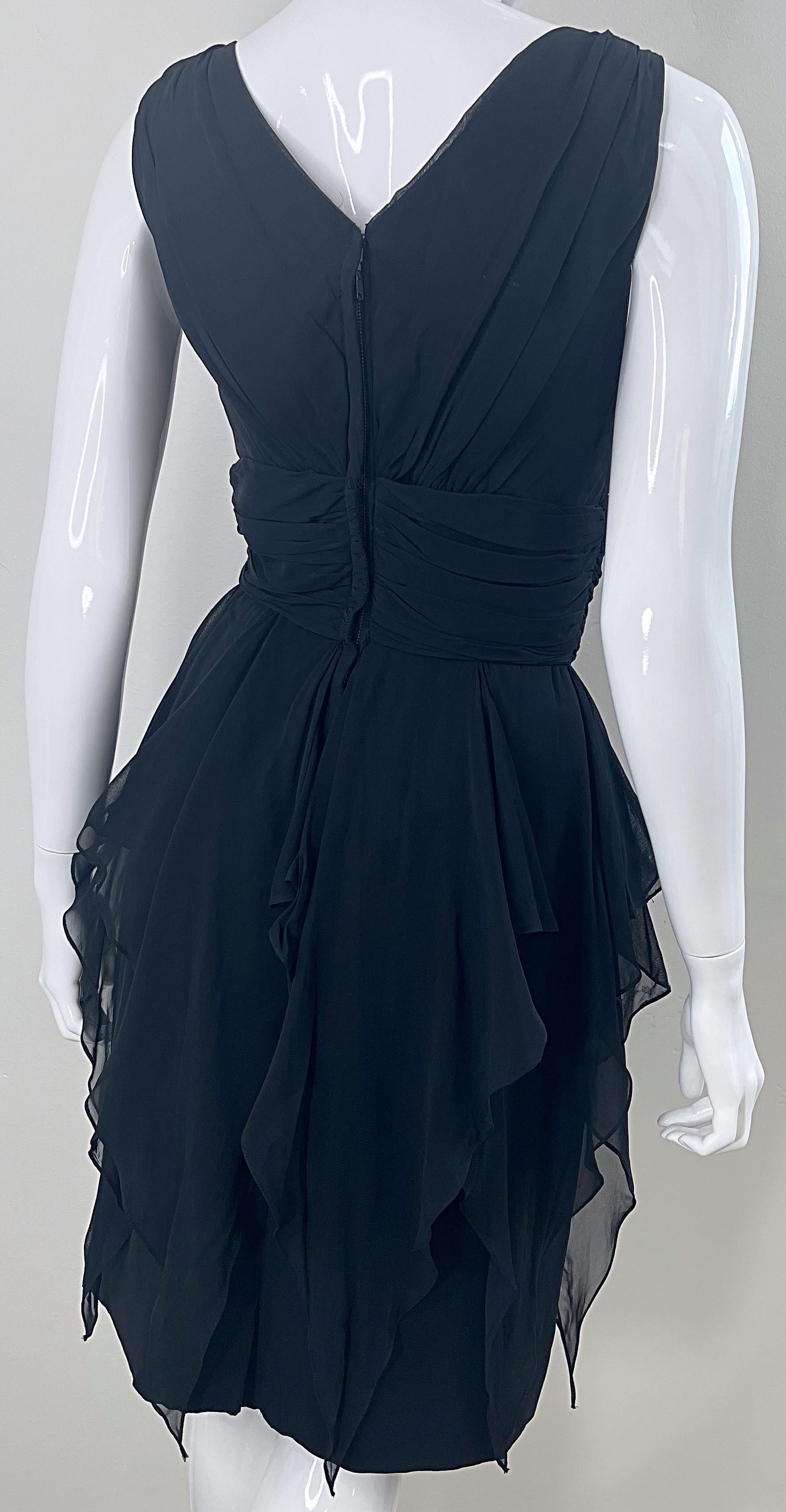 1950er Demi Couture Schwarzes Chiffon-Handtasche/Wasserfall-Paneel Vintage 50er Jahre Kleid im Angebot 8