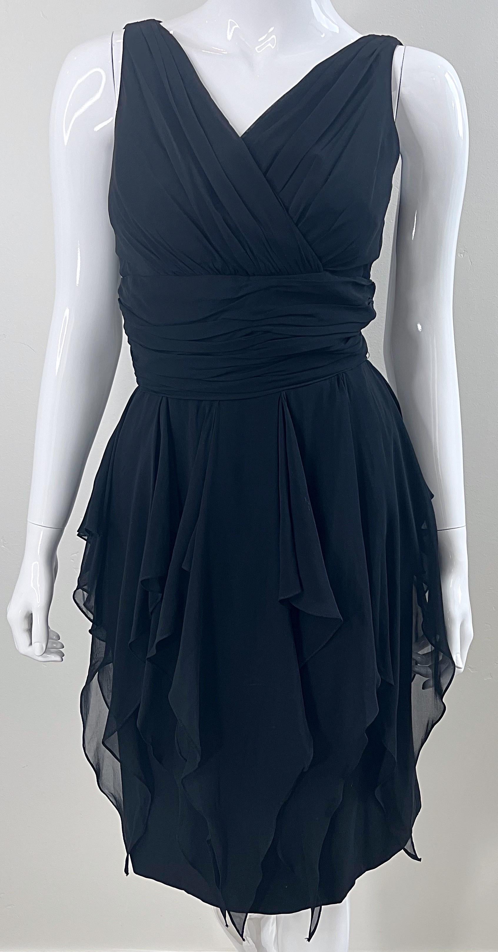 1950s Demi Couture Nero Fazzoletto di chiffon Pannello a cascata Vintage 50s Dress in vendita 9