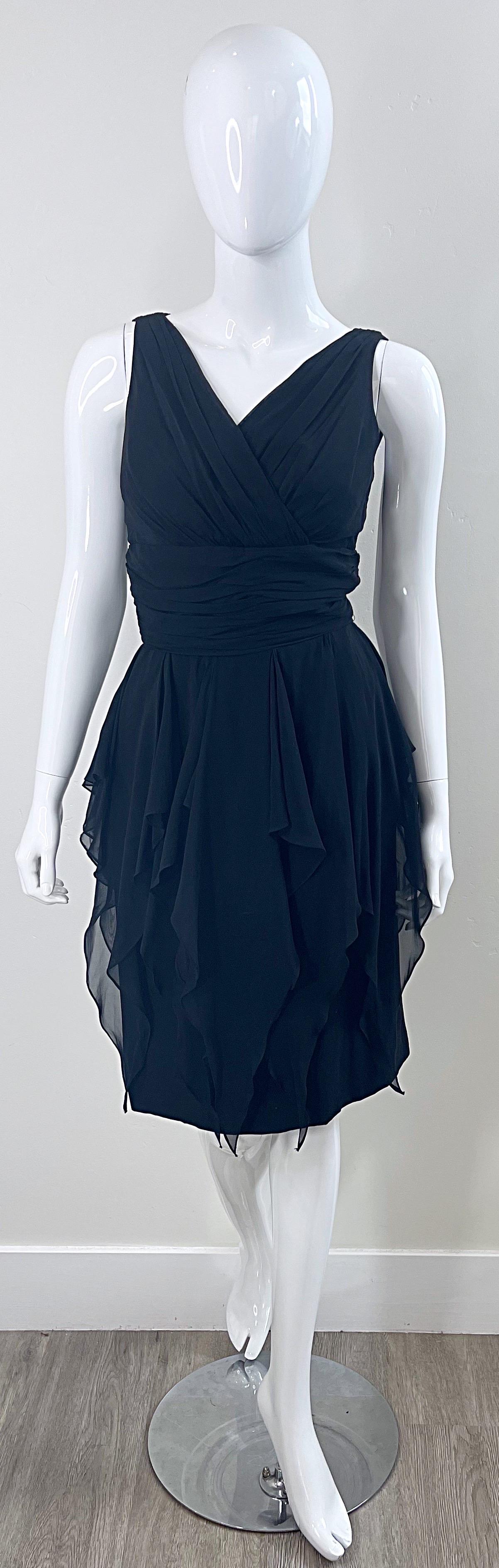 1950s Demi Couture Black Chiffon Handkerchief Waterfall Panel Vintage 50s Dress For Sale 10