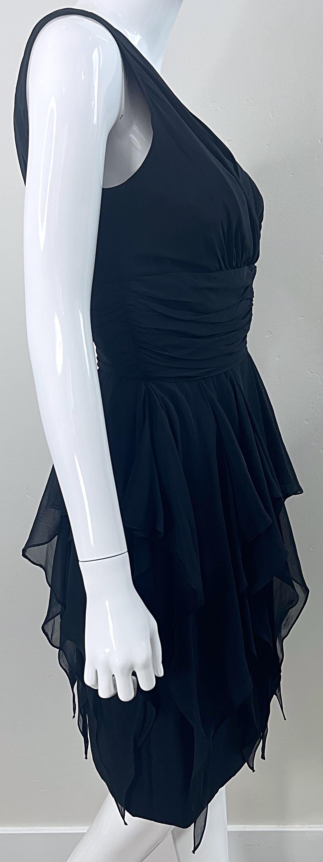 1950s Demi Couture Black Chiffon Handkerchief Waterfall Panel Vintage 50s Dress In Excellent Condition For Sale In San Diego, CA