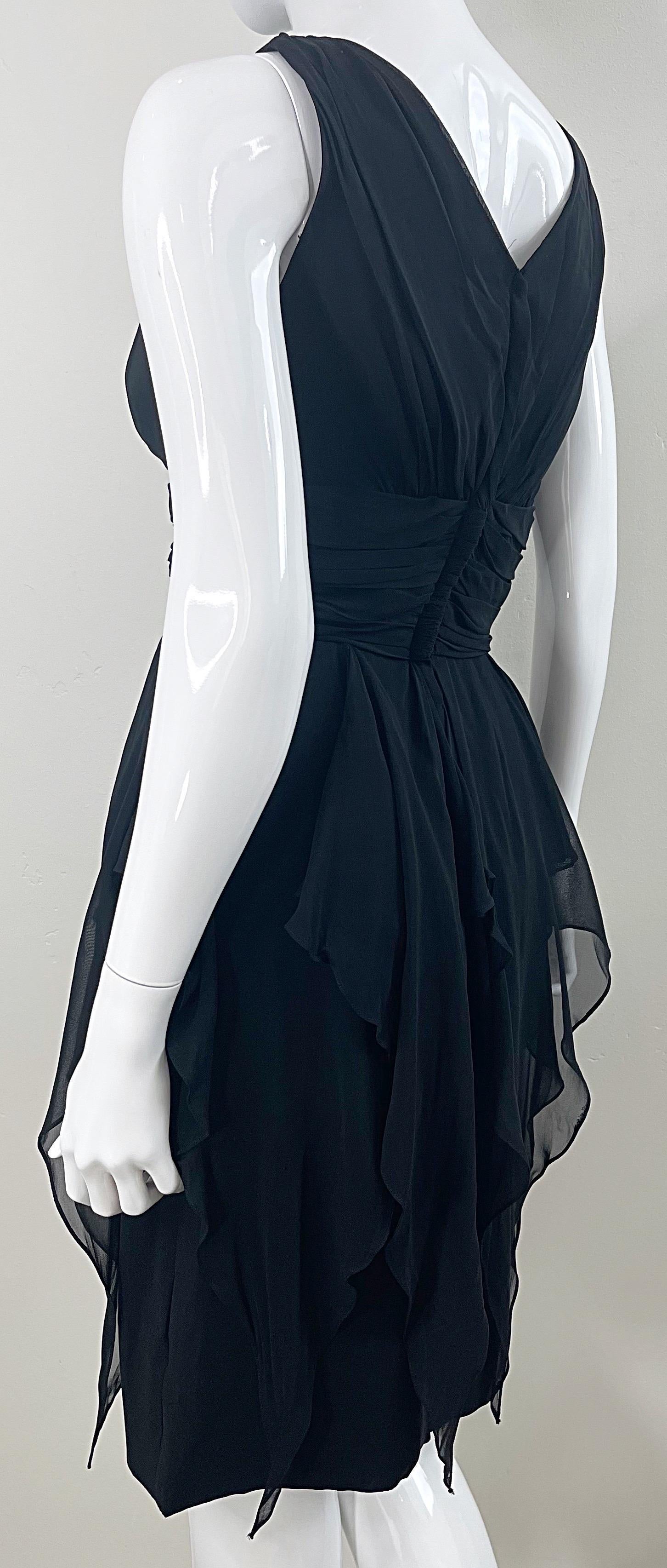 Women's 1950s Demi Couture Black Chiffon Handkerchief Waterfall Panel Vintage 50s Dress For Sale