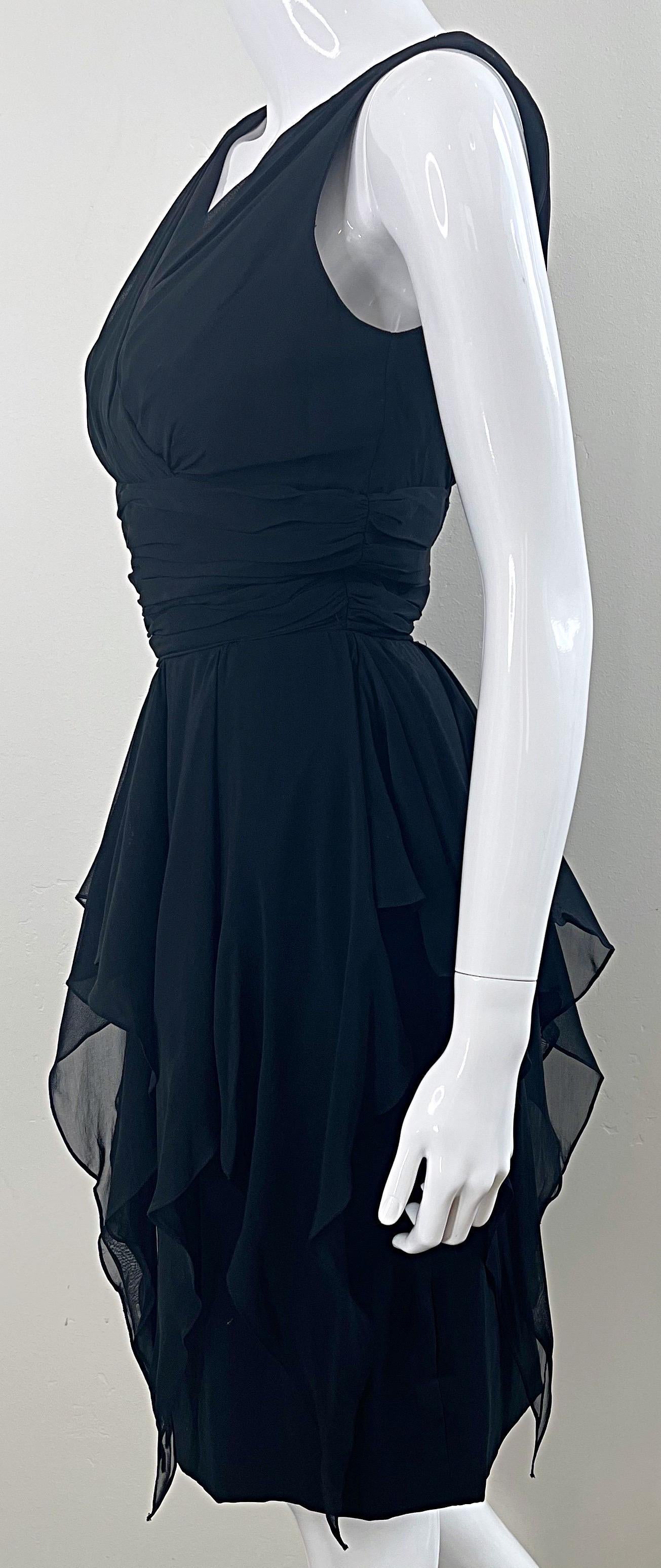 1950er Demi Couture Schwarzes Chiffon-Handtasche/Wasserfall-Paneel Vintage 50er Jahre Kleid im Angebot 1