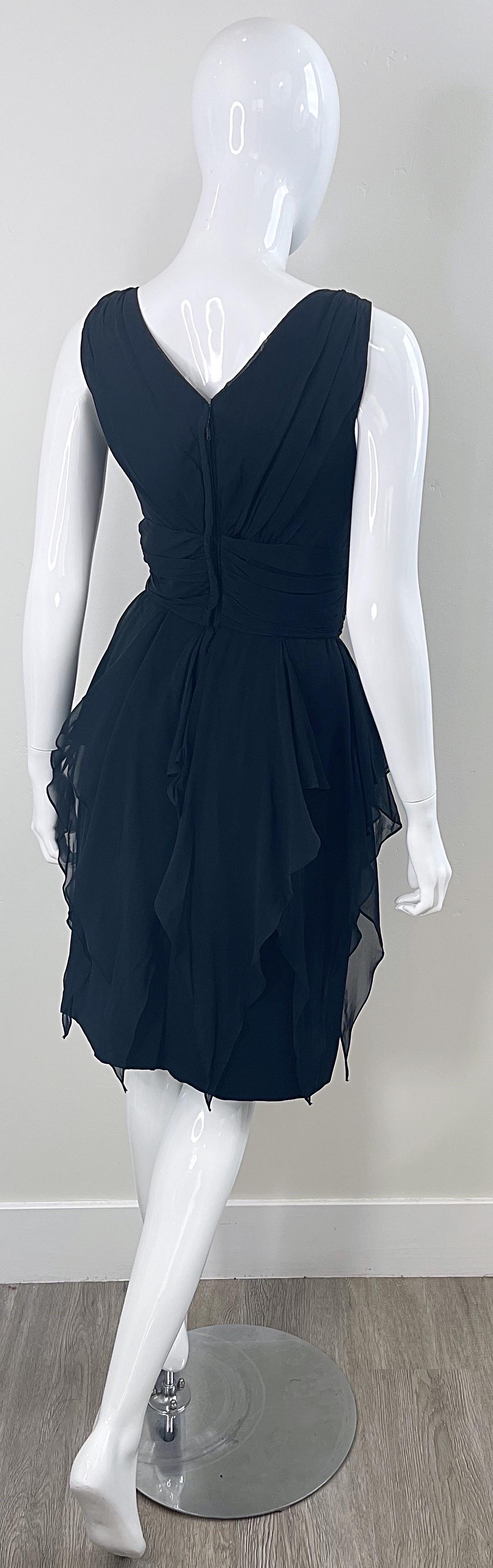 1950s Demi Couture Black Chiffon Handkerchief Waterfall Panel Vintage 50s Dress For Sale 2