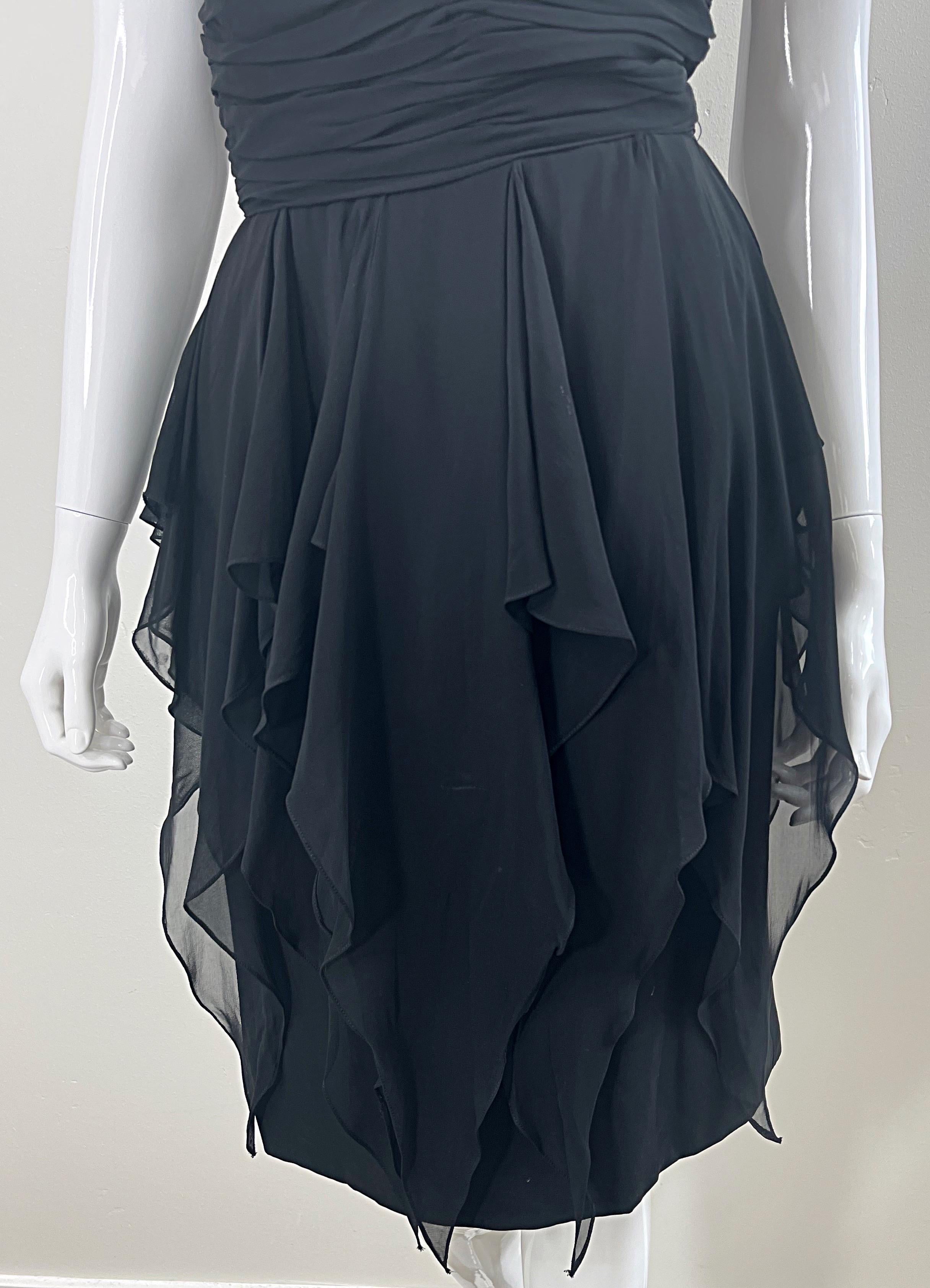 1950s Demi Couture Black Chiffon Handkerchief Waterfall Panel Vintage 50s Dress For Sale 3